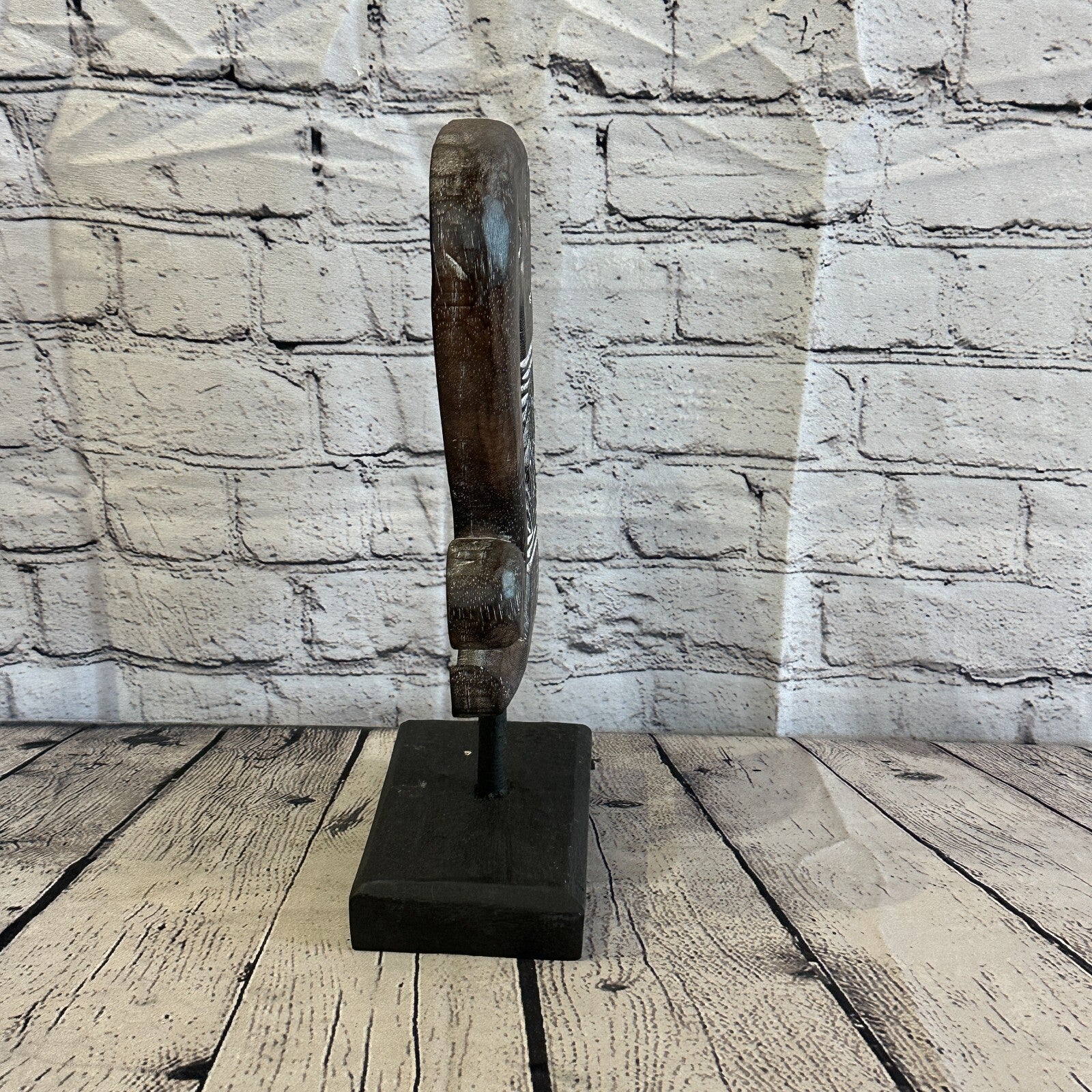 32cm x 16cm Wooden Tribal Primitive Black Elephant Head Stand Sculpture Statue3