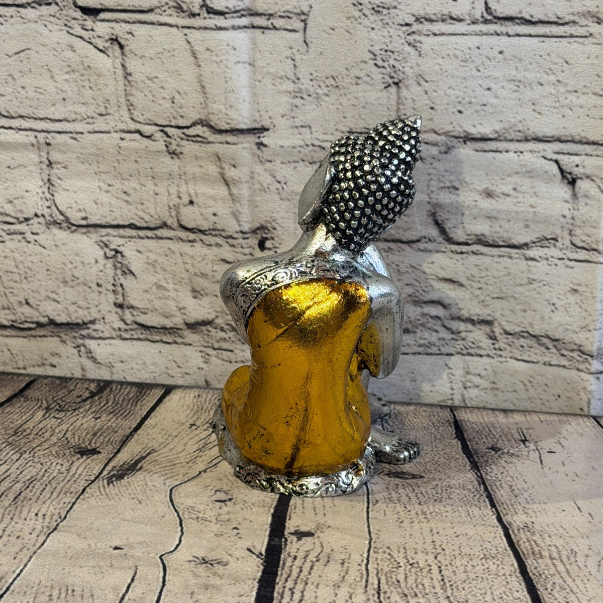 Gold & Silver 20cm x 10cm Thai Kneeling Buddha Sitting  Statue Resin Hindu4