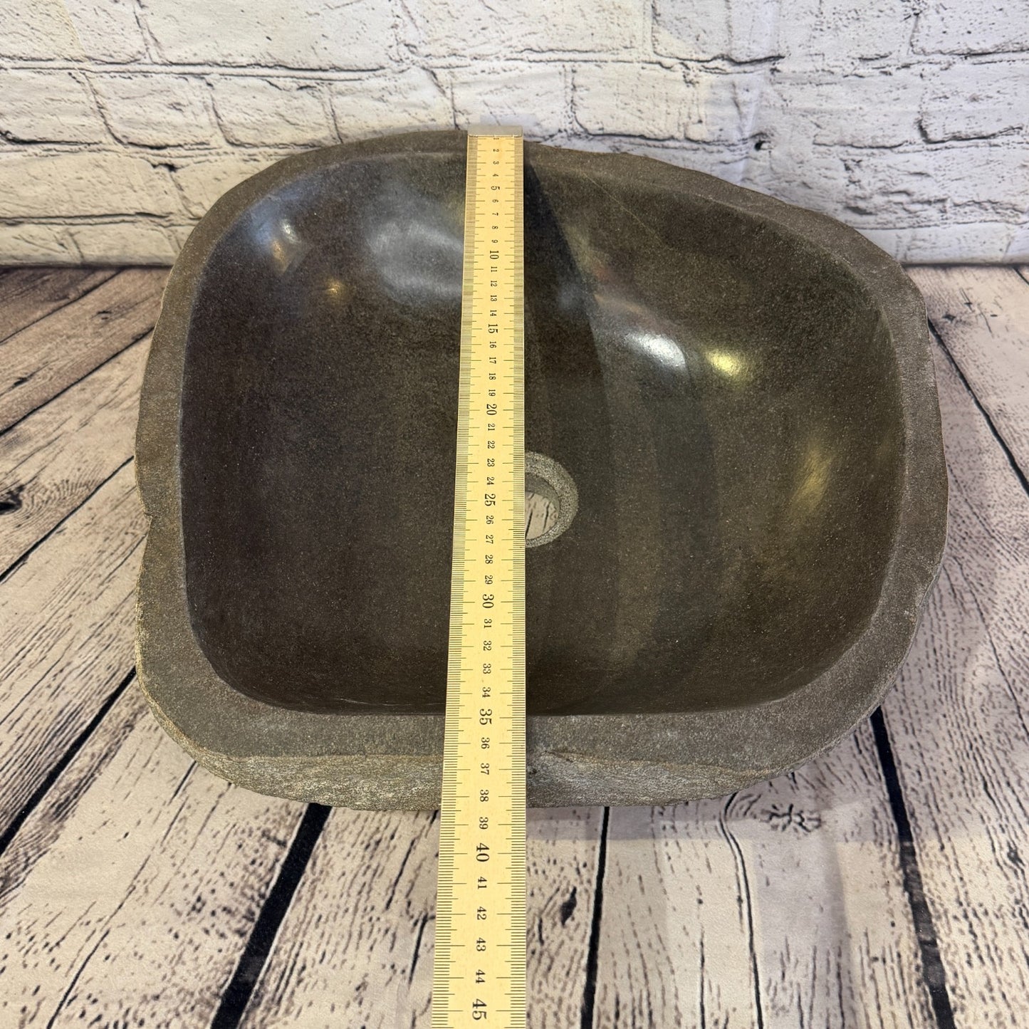 37cm x 37cm Wash Basin Bathroom Counter Top Washing River Stone Bowl Sink No 298