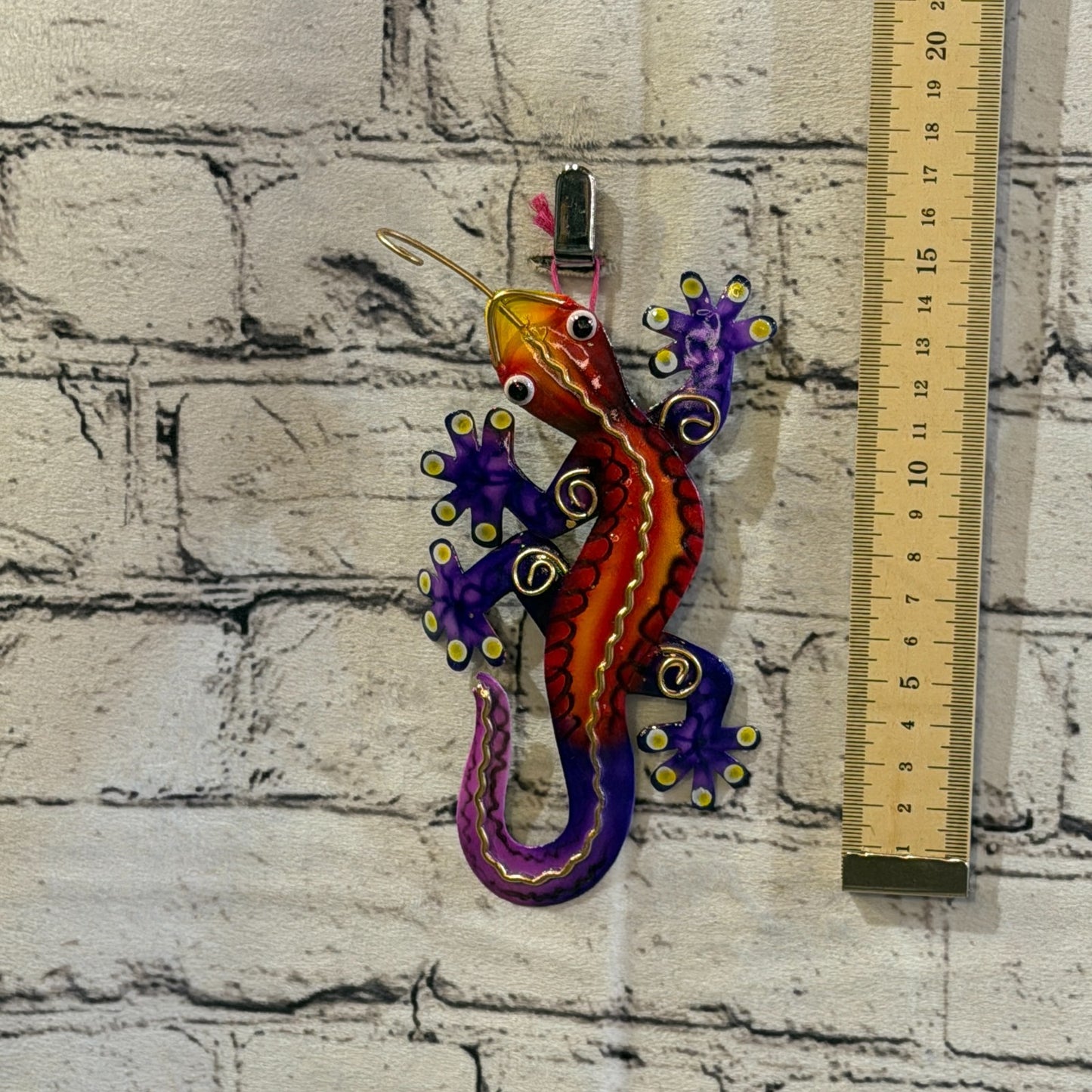 15cm x 8cm Purple Gecko Lizard Metal Tin Wall Hanging Ornament Painted Statue4