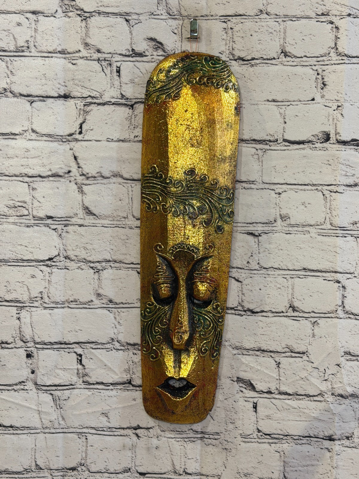 50cm Gold Painted Mask Carved Wooden Brown Work Ethnic Tribal Tiki Wall Art2