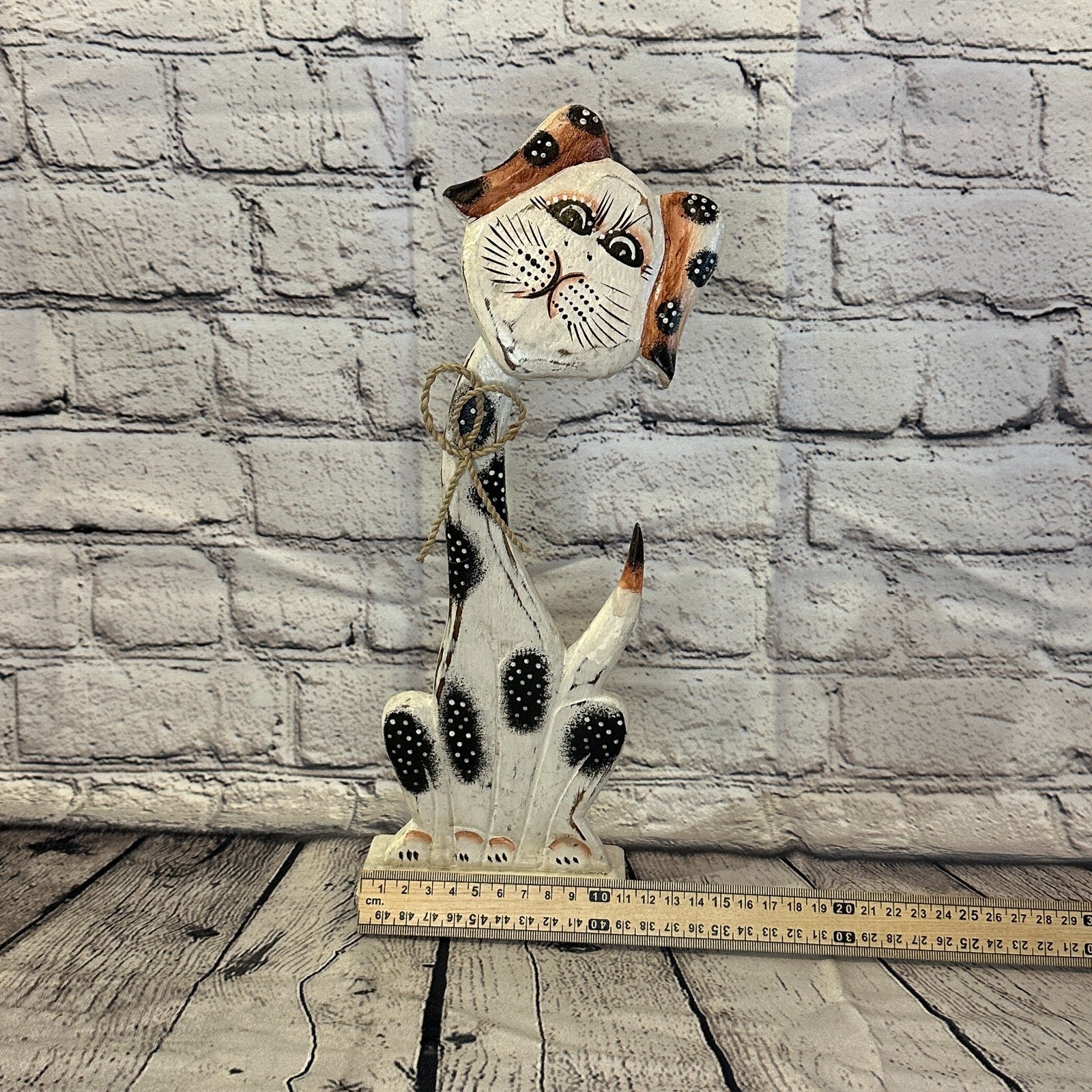 White Wooden Dog Shabby Pattern 35cm x 10cm Handmade and Fairtrade6