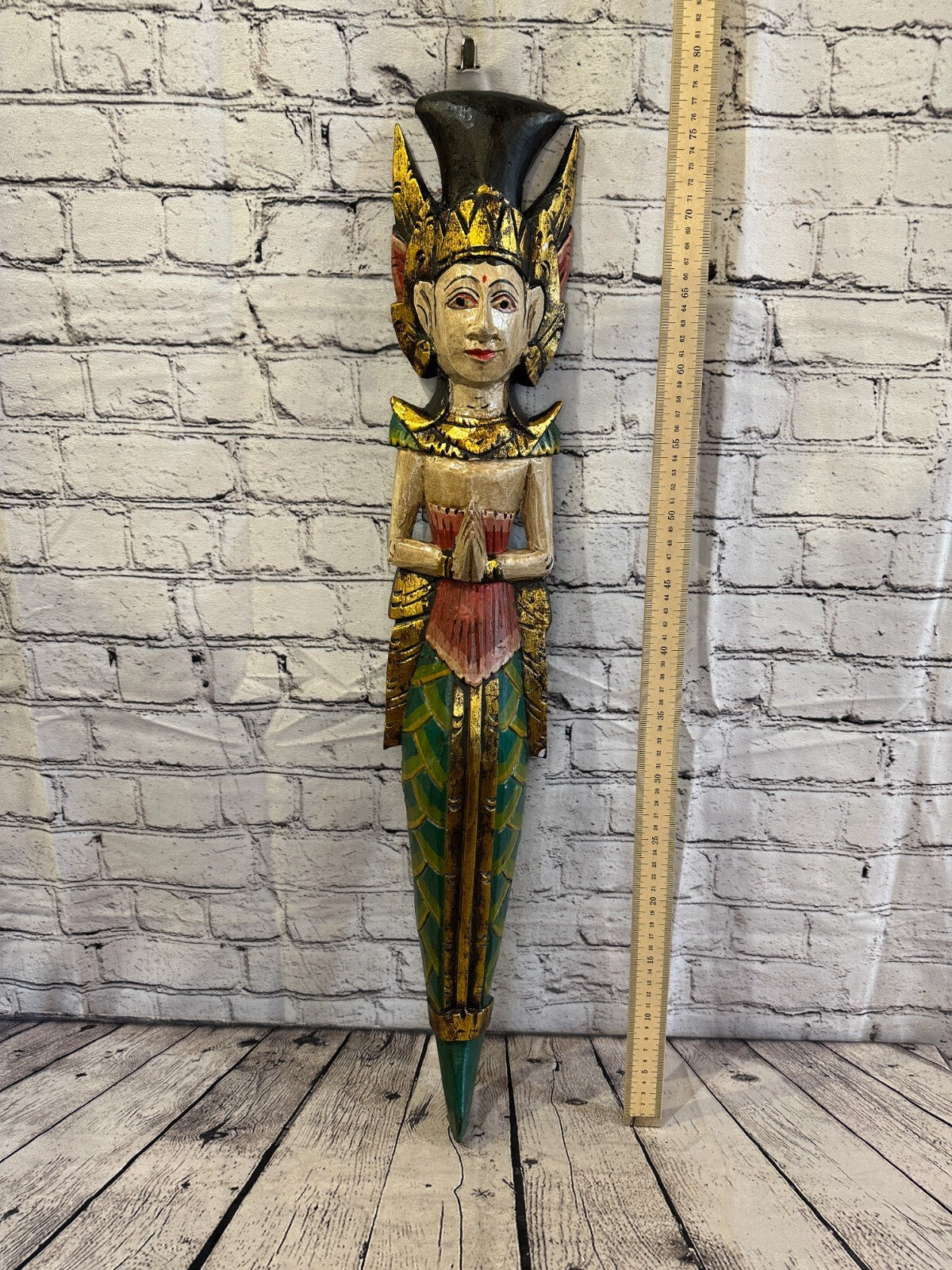 Plain Antique Colour Sita Dewi Bali Rice Goddess Wings Mermaid Wood 80cm Pair5