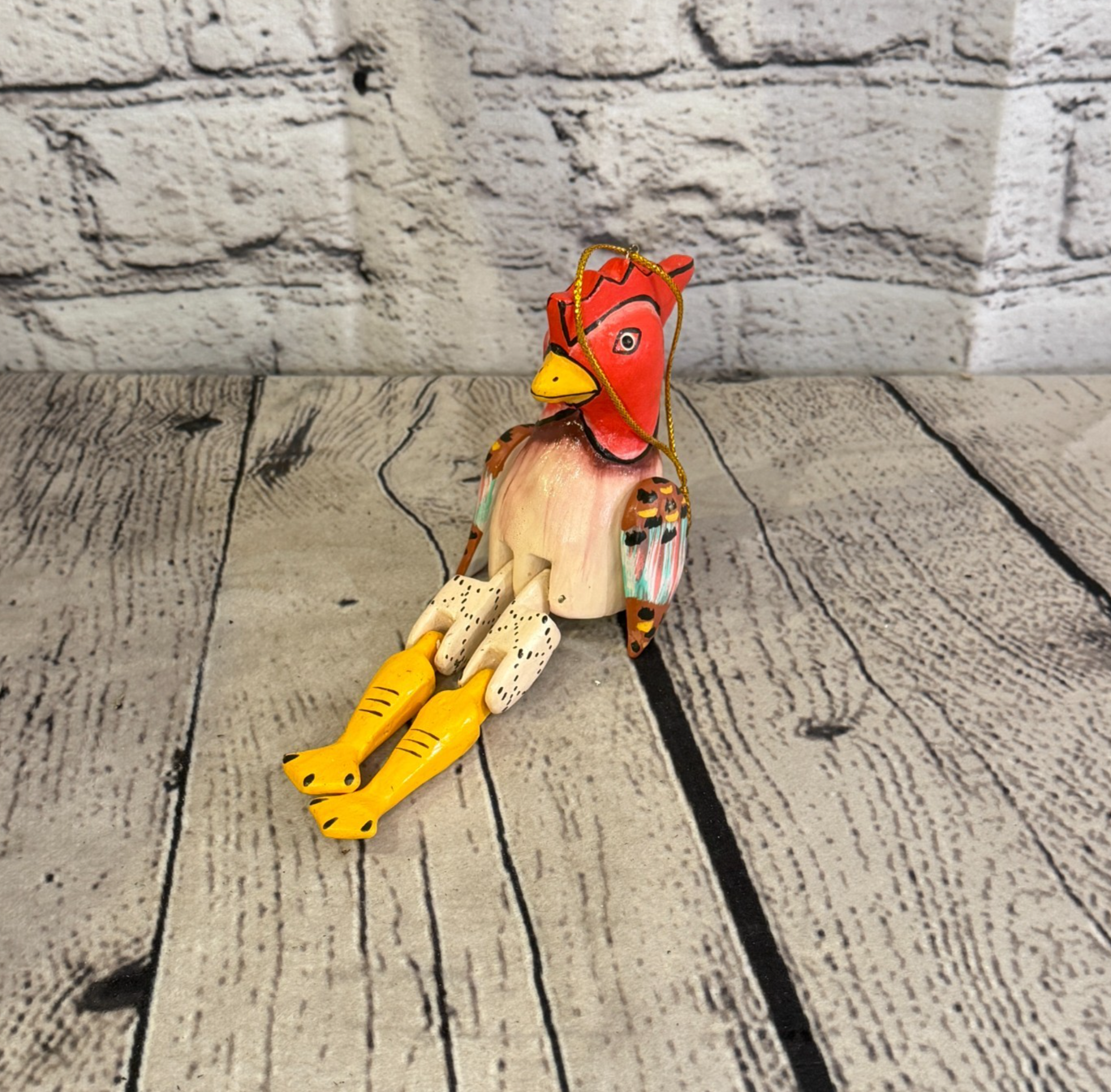 10cm Chicken Rooster Sitting Animal, Wooden Shelf Ornament Handmade Fairtrade0