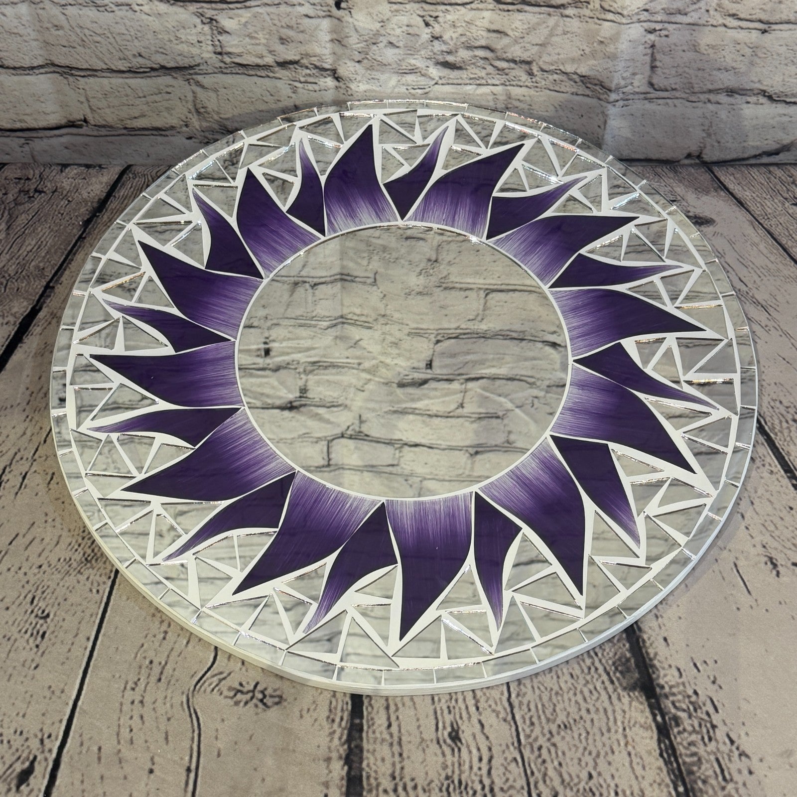 Purple Sun Flame Mosaic Tile Wall Mirror 40cm x 40cm 16 Inches Handmade2