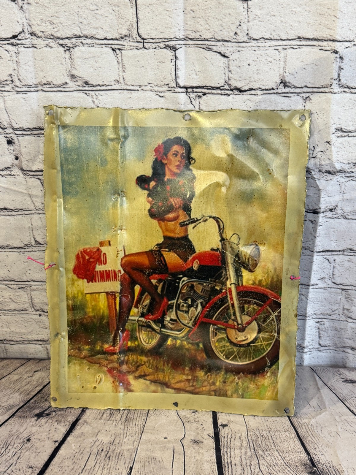 Motorbike Pin Up Poster Advert Wall Plaque 42cm x 36cm Vintage Retro Tin Sign0