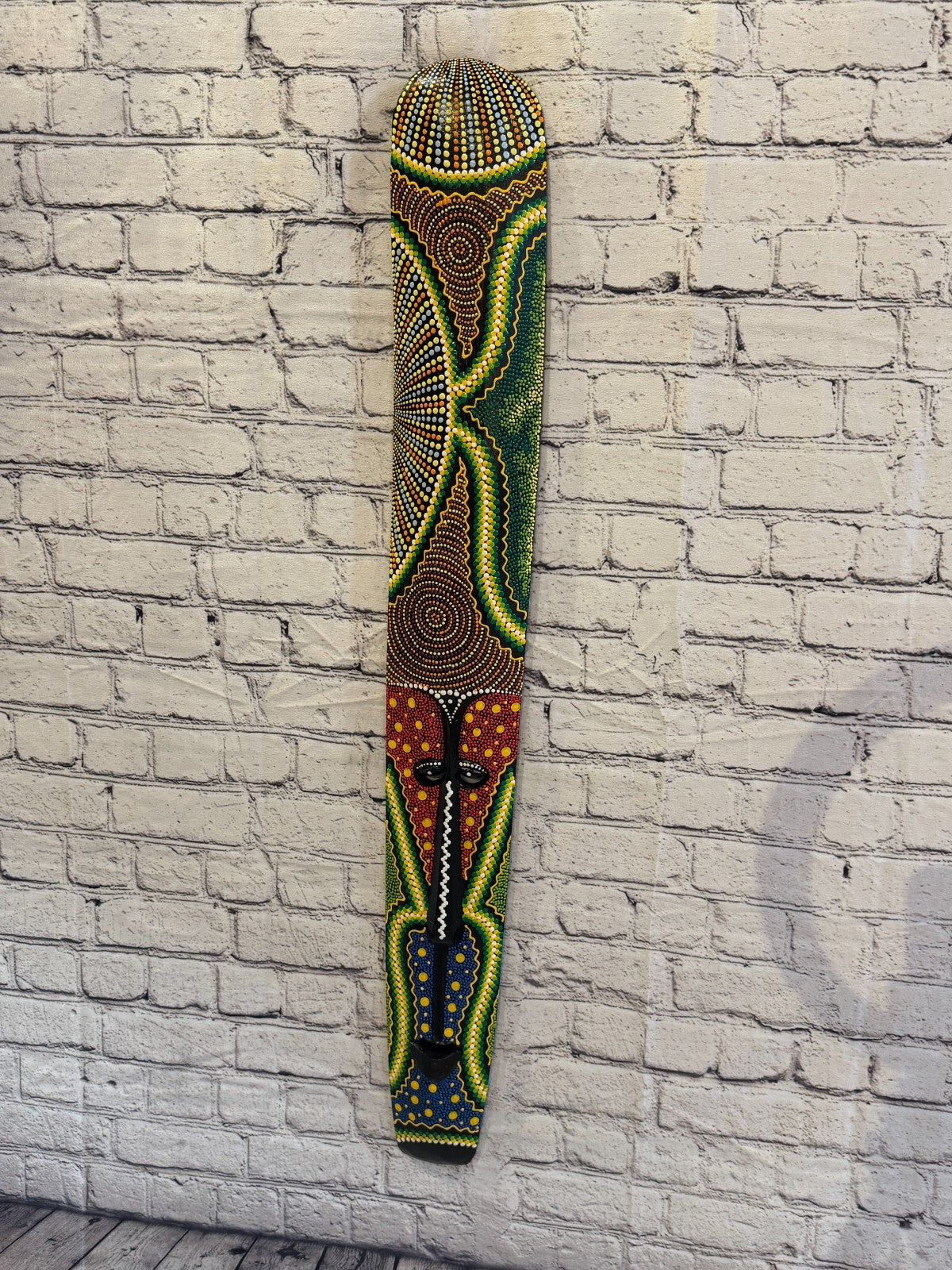 100cm Mask Carved Wooden Dot Painted Ethnic Tribal Tiki Wall Art No 5 New2