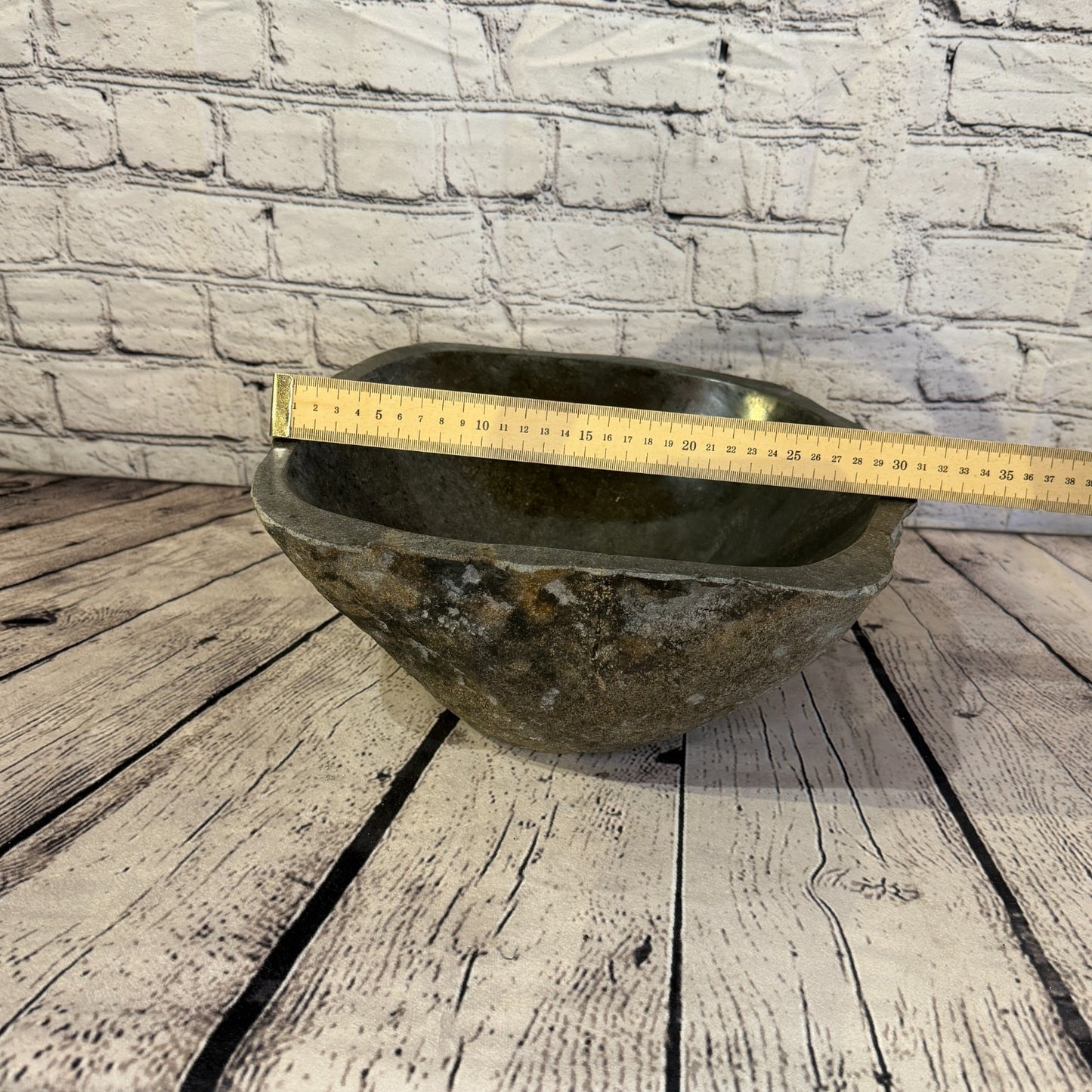 31cm x 29cm Wash Basin Bathroom Counter Top Washing River Stone Bowl Sink No 314