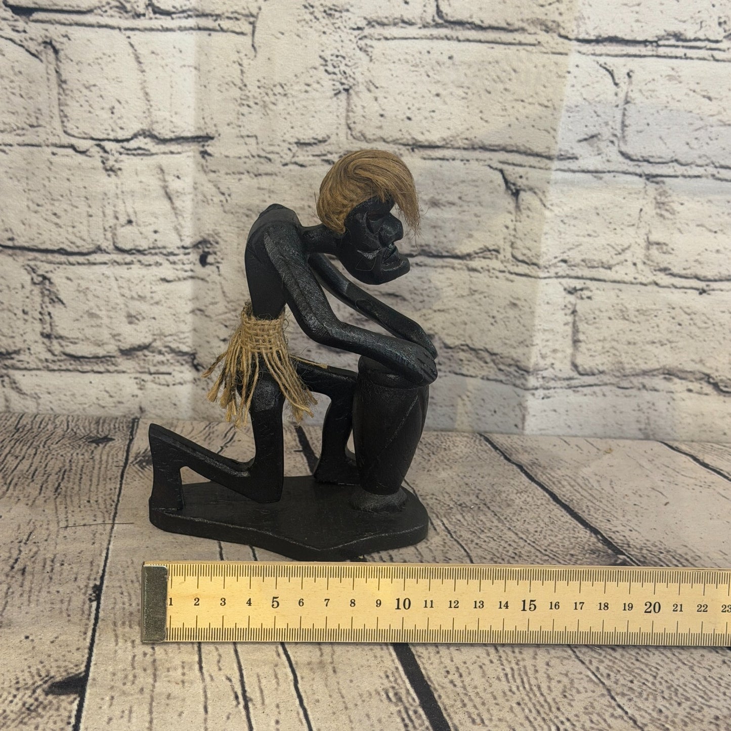 15cm Kneeling Drummer African Tribal Warrior Man Figure Statue Wood Hand Carved6