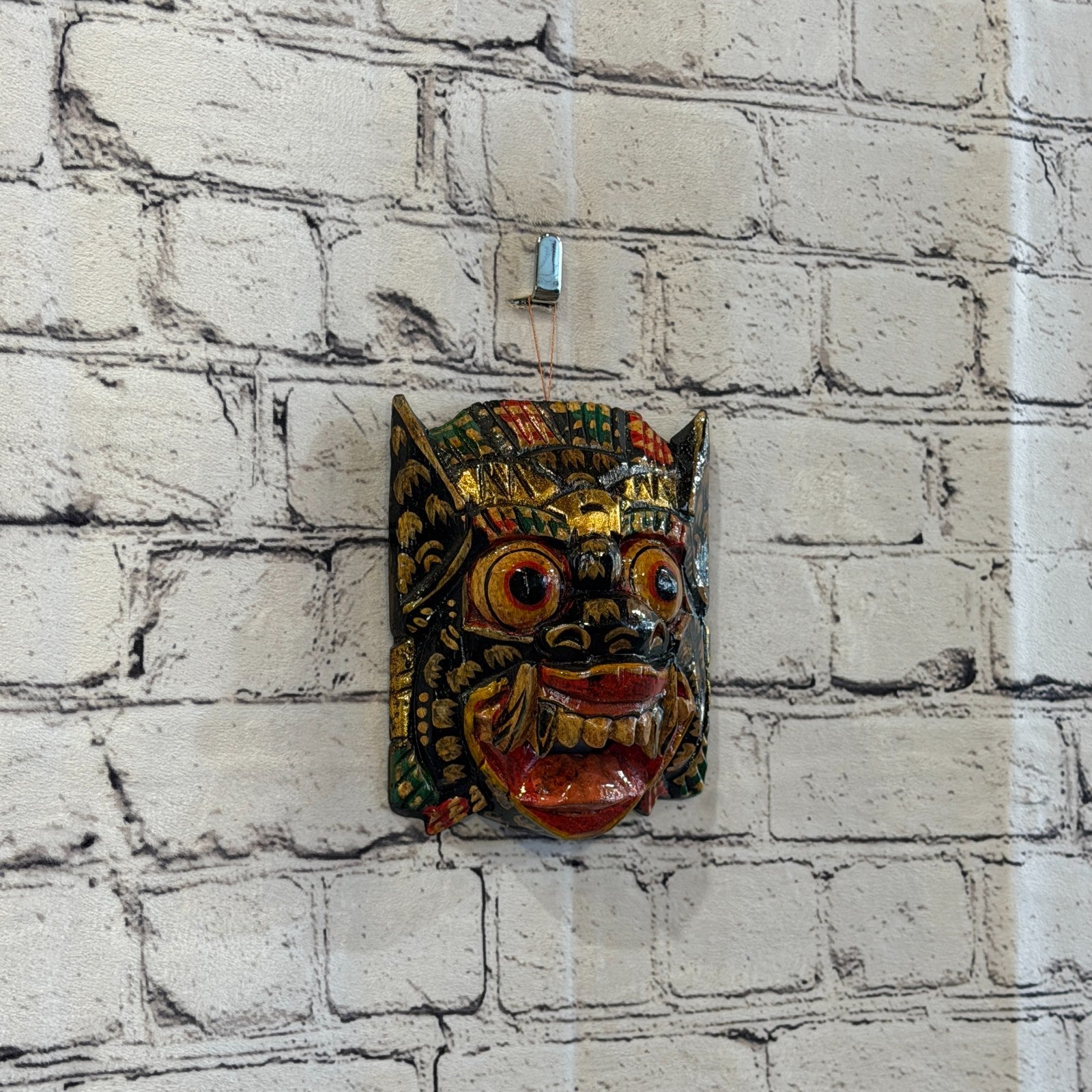 Small Wooden Black Barong Wall Mask 12cm x 12cm Handmade And Fairtrade Hindu0