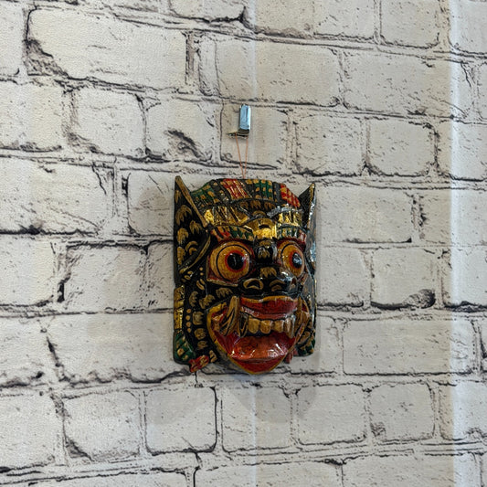Small Wooden Black Barong Wall Mask 12cm x 12cm Handmade And Fairtrade Hindu0