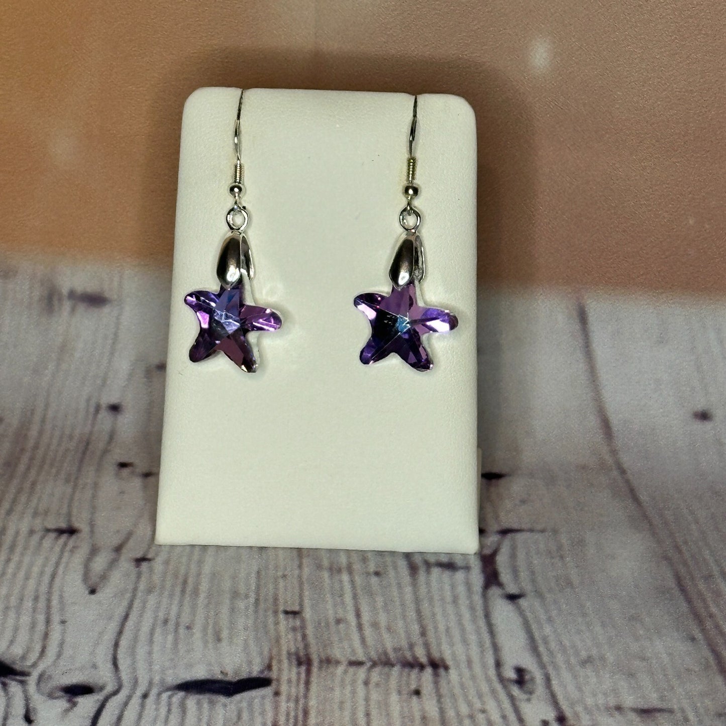 Light Purple Crystal Star Shaped Dangle Drop Earrings Handmade UK Jewellery0