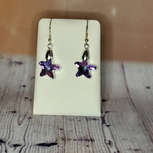 Light Purple Crystal Star Shaped Dangle Drop Earrings Handmade UK Jewellery0