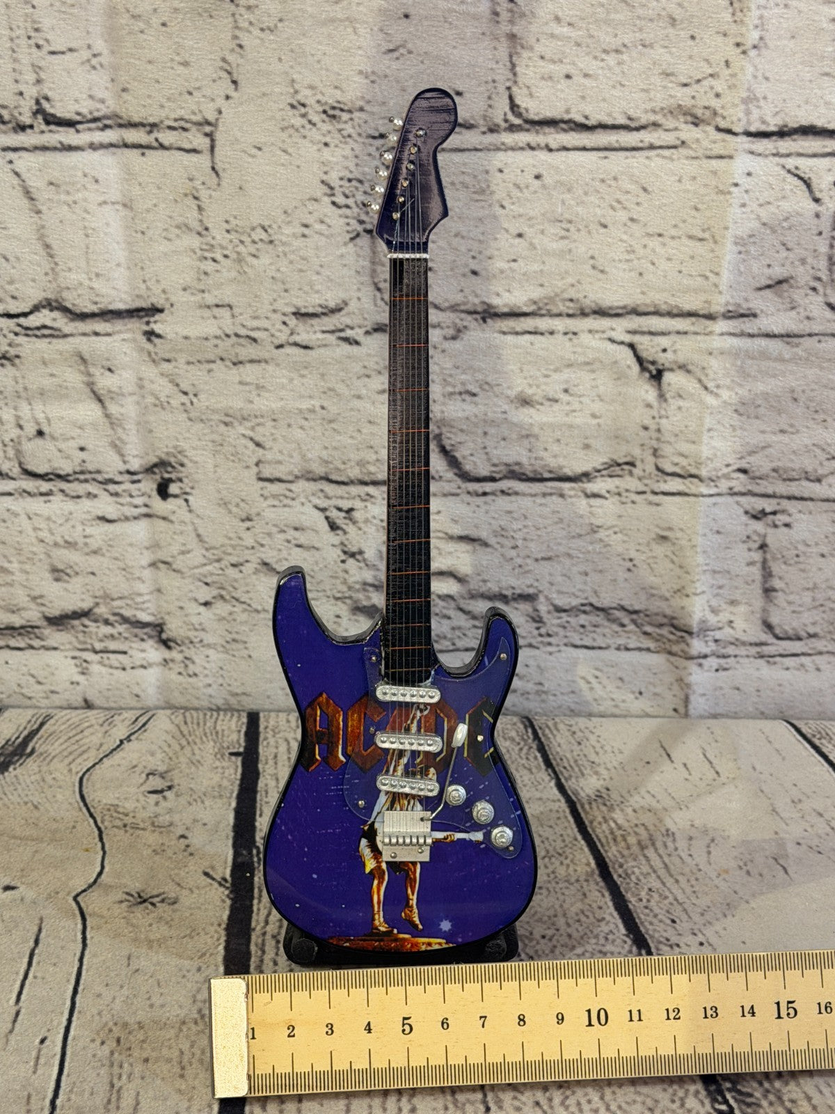 Miniature 25cm Guitar AC DC Purple Band Guitar on Stand Band Gift Display6
