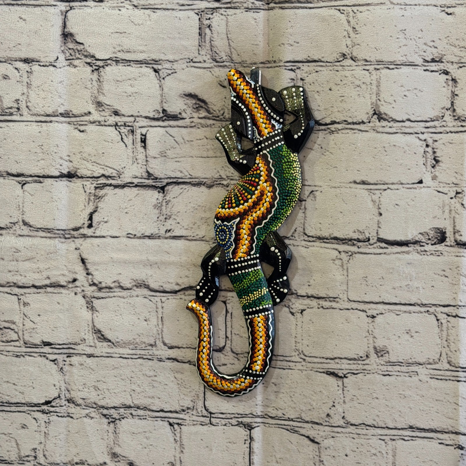 30cm Gecko Carved Wooden Dot Painted Ethnic Tribal Tiki Wall Art No 2 New2