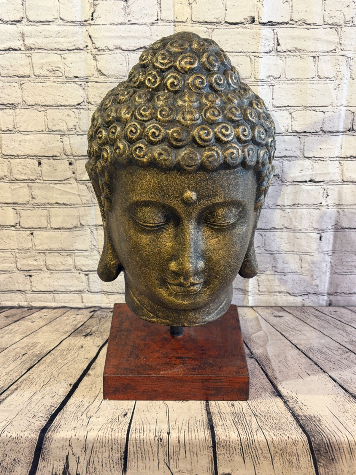 Bronze 70cm x 30cm Thai Buddha Head Peaceful On Base Statue Resin Hindu1