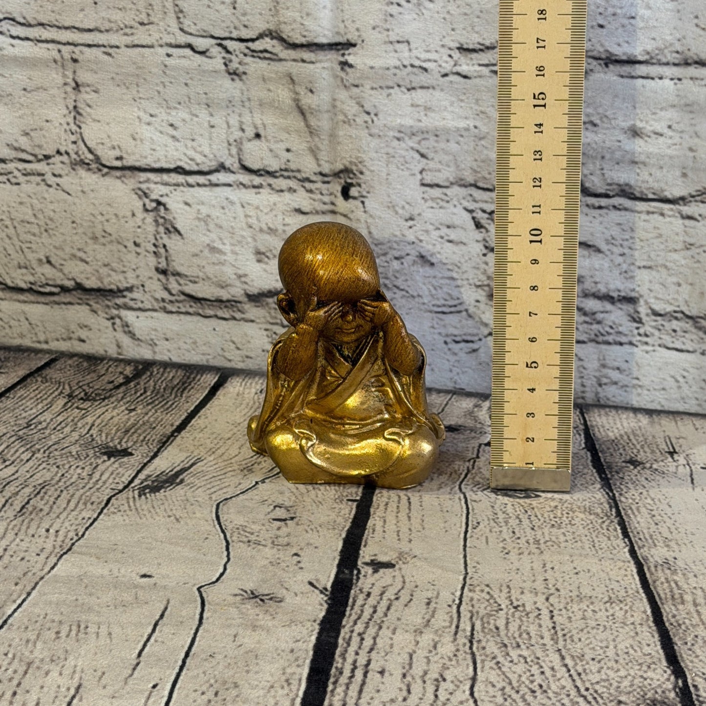 Bronze 10cm Set Of 3 Wise Buddha Monks Sitting On Seat Statue Resin Hindu6