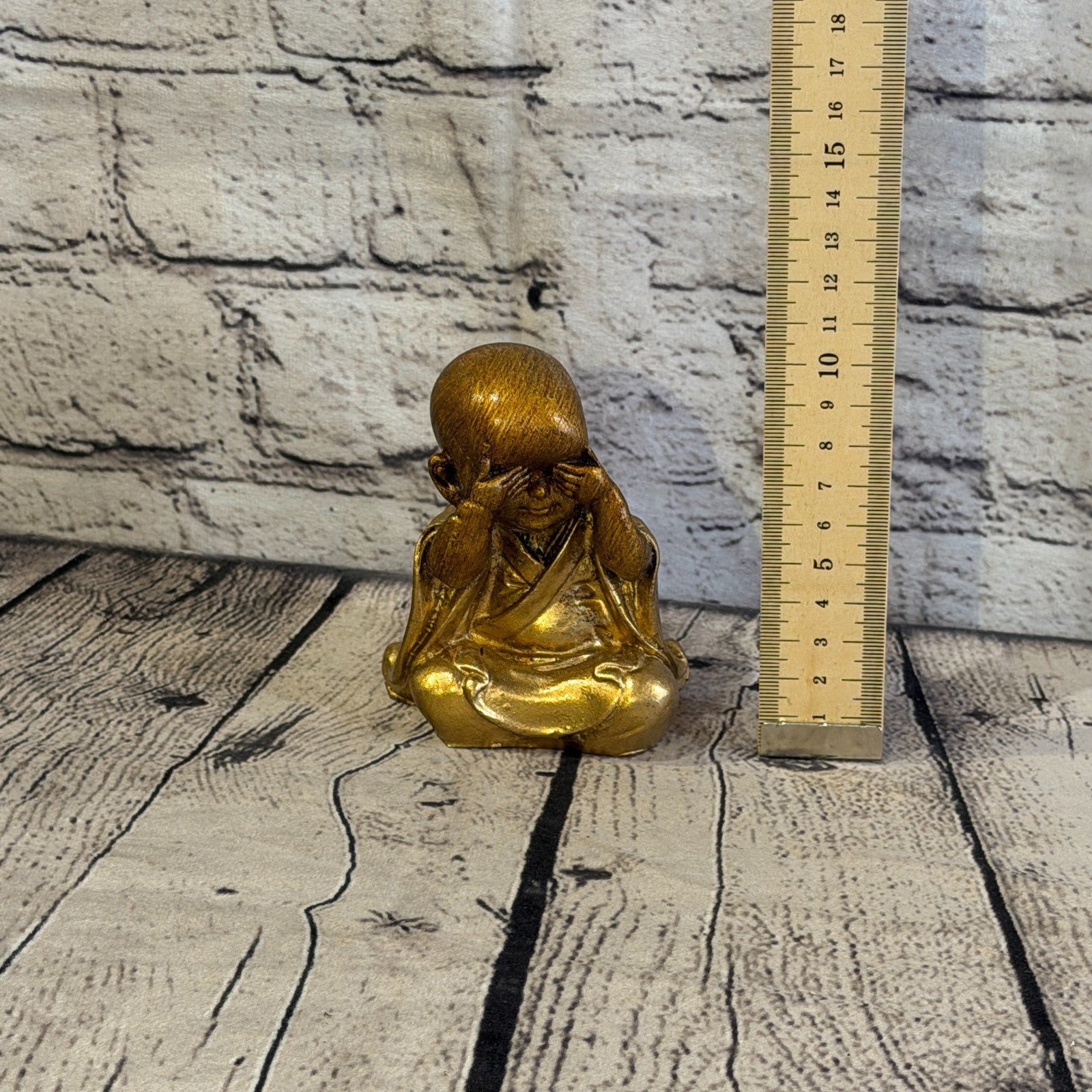 Bronze 10cm Set Of 3 Wise Buddha Monks Sitting On Seat Statue Resin Hindu6
