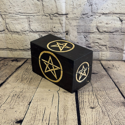15cm x 10cm x 8cm Wood Gothic Pentagram Skull Coffin Jewellery Trinket Box0