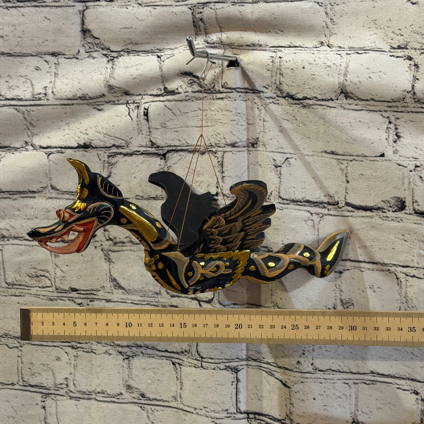 35cm Black Dragon Folk Art Carved Wood Flying Winged Mobile Spirit Guardian3