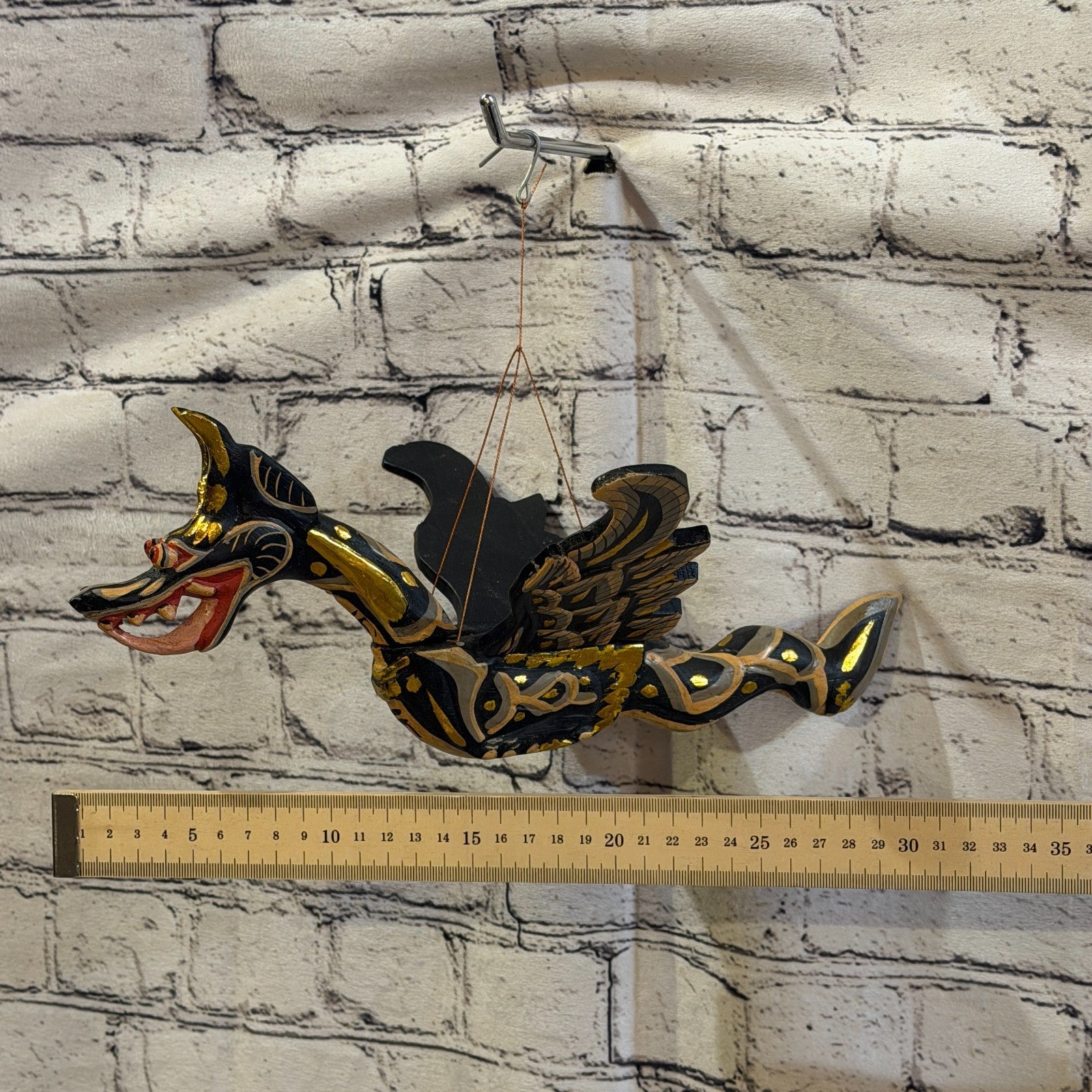 35cm Black Dragon Folk Art Carved Wood Flying Winged Mobile Spirit Guardian3