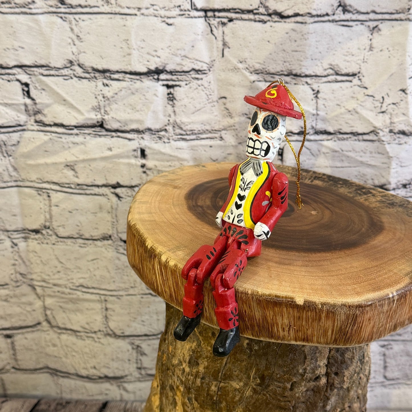 10cm Red Day Of The Dead Man Sitting Animal, Wooden Shelf Ornament Fairtrade8
