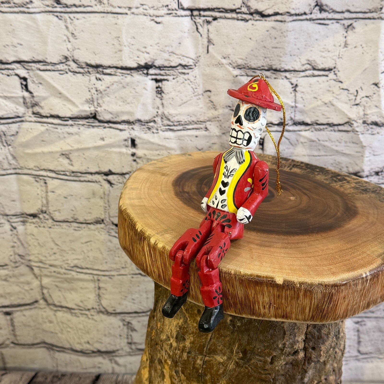 10cm Red Day Of The Dead Man Sitting Animal, Wooden Shelf Ornament Fairtrade8