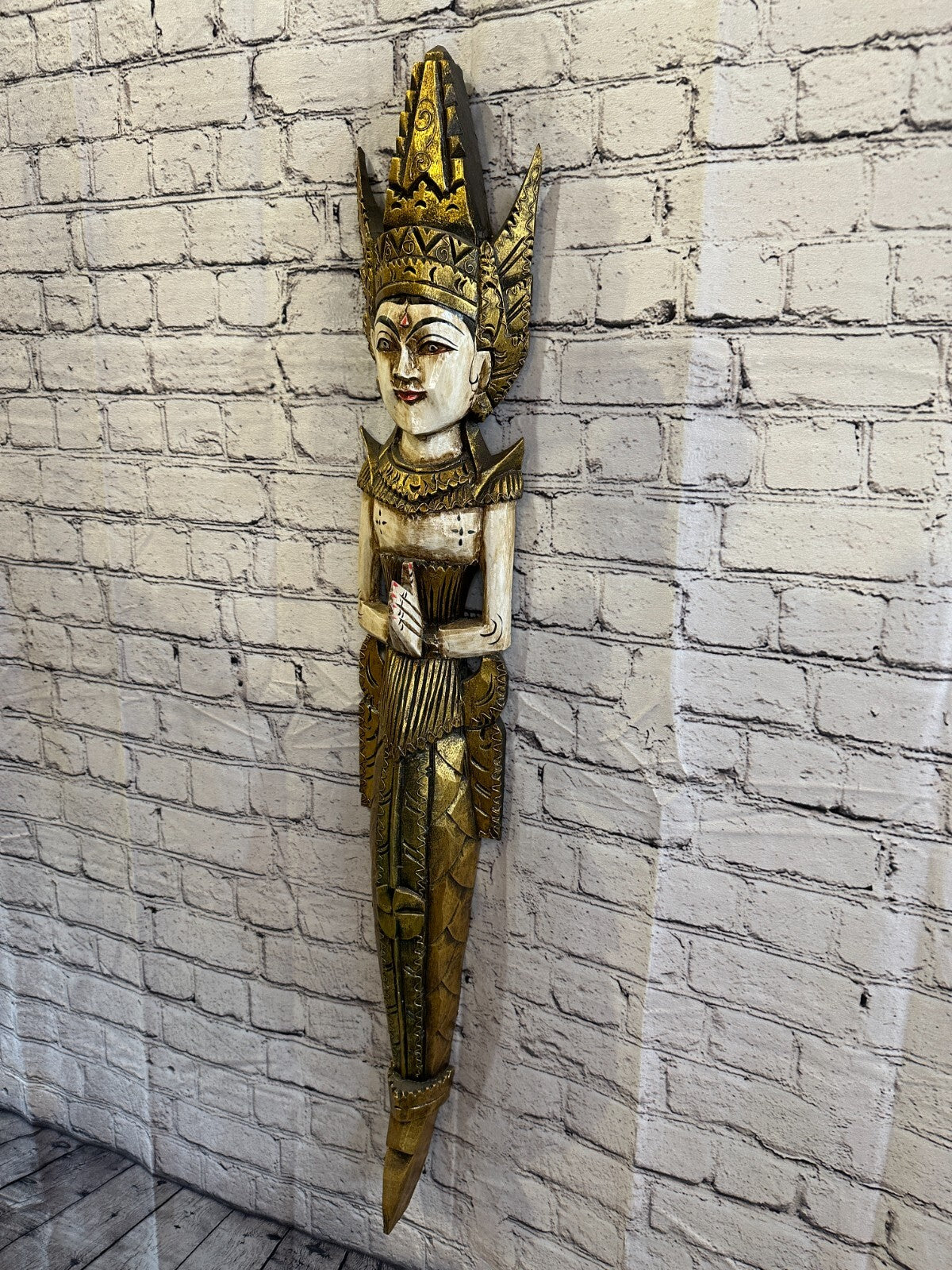 Old Antique Colour Sita Dewi Bali Rice Goddess Wings Mermaid Wood 100cm Pair2