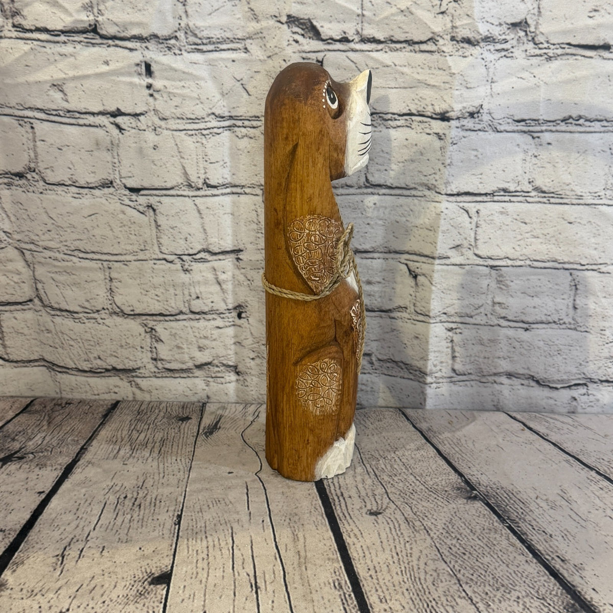 30cm Dark Brown Wooden Shabby Dog Statue Ornament Fair Trade Handcarved3