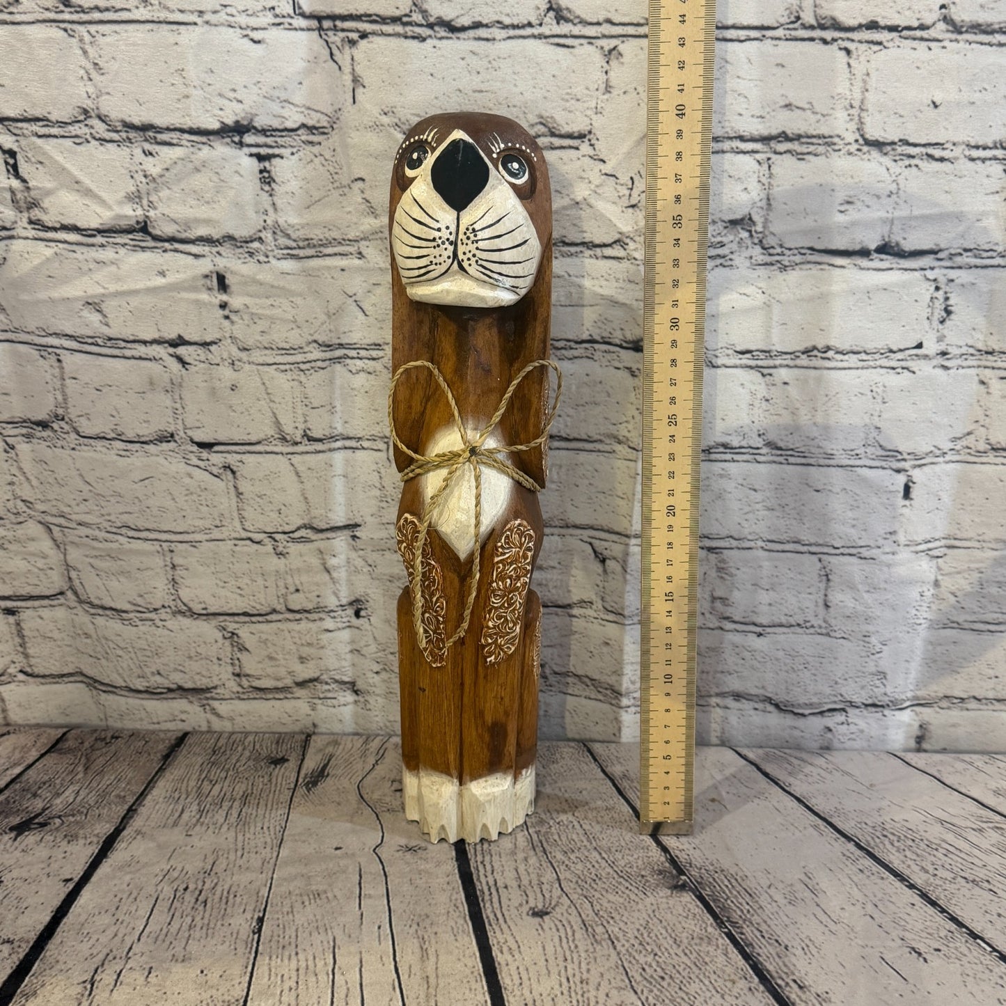 40cm Dark Brown Wooden Shabby Dog Statue Ornament Fair Trade Handcarved5