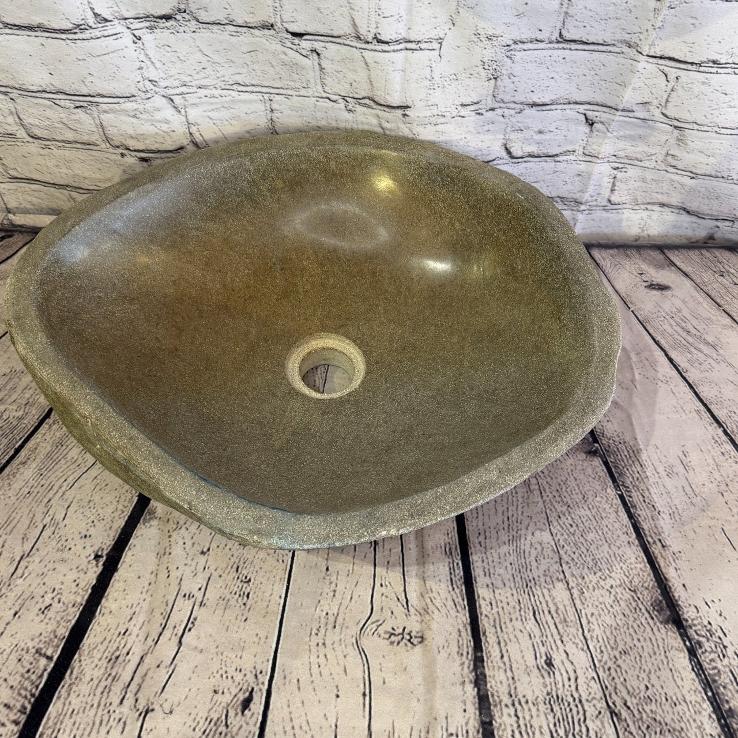 43cm x 35cm Wash Basin Bathroom Counter Top Washing River Stone Bowl Sink No 366