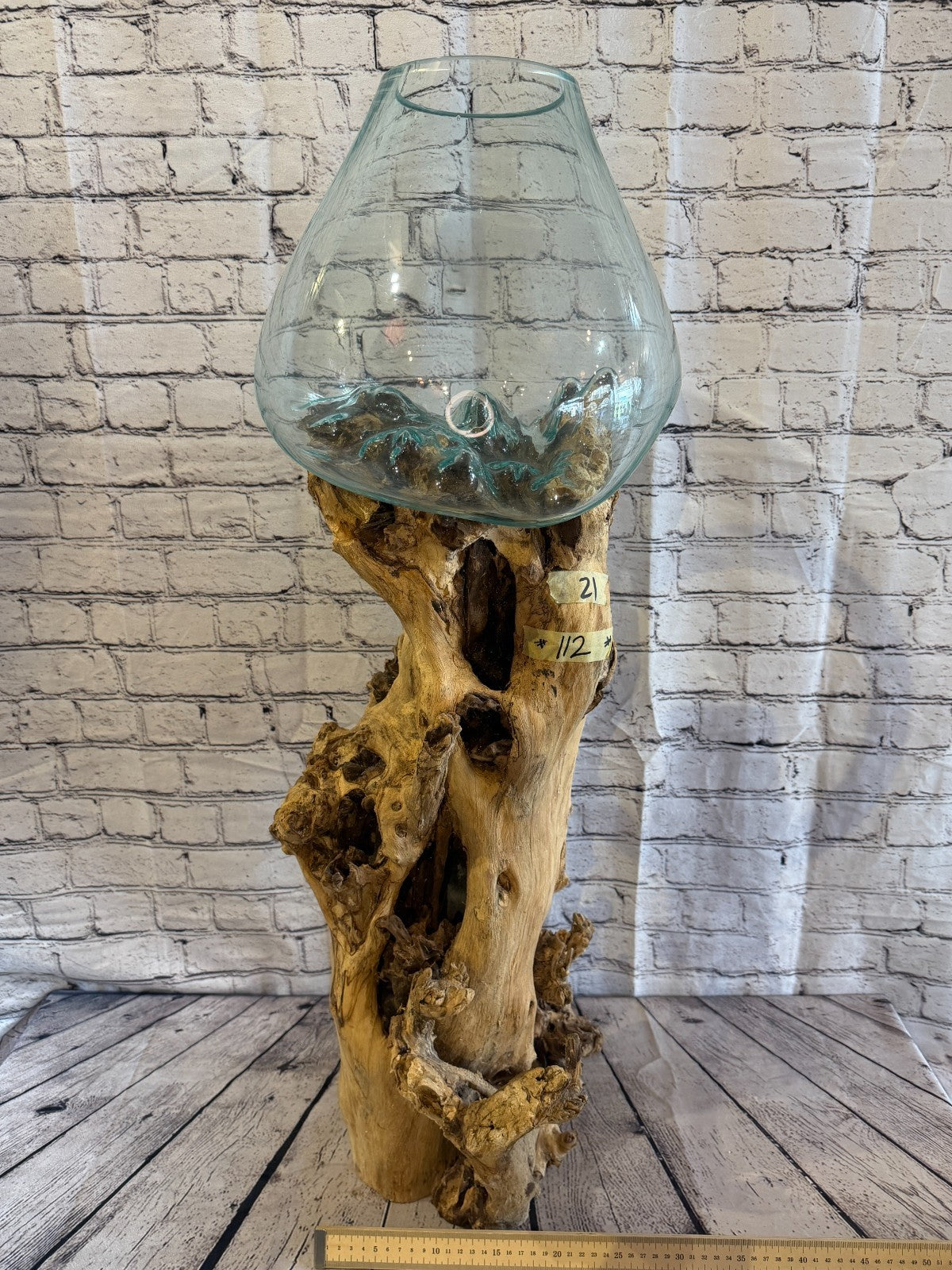 90cm Big Clear Colour Melted Glass Wood Decorative Vase Glass Sculpture Crafted4