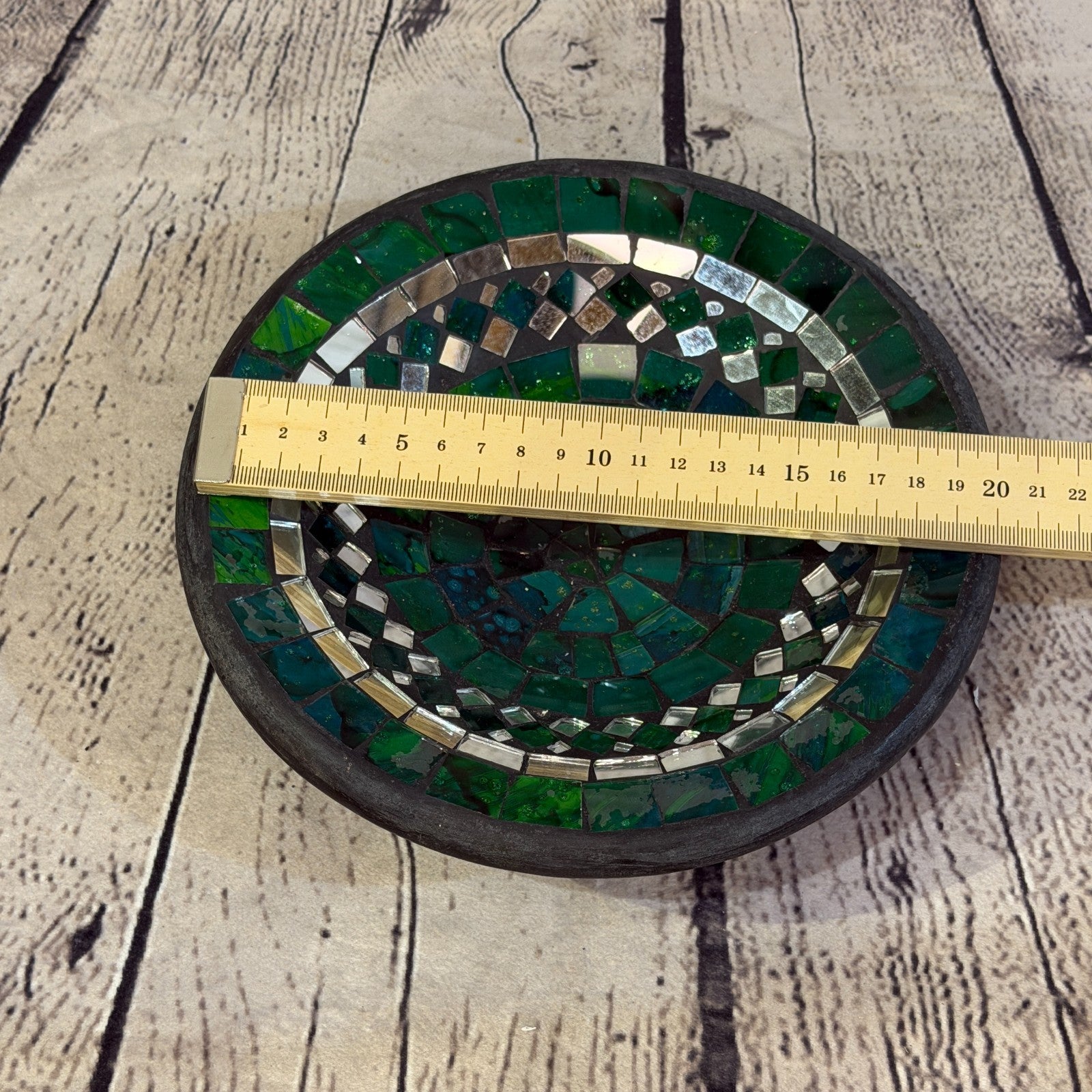 20cm Green Round Mirror Mosaic Handmade Ceramic Glass Tile Bowl Fruit1