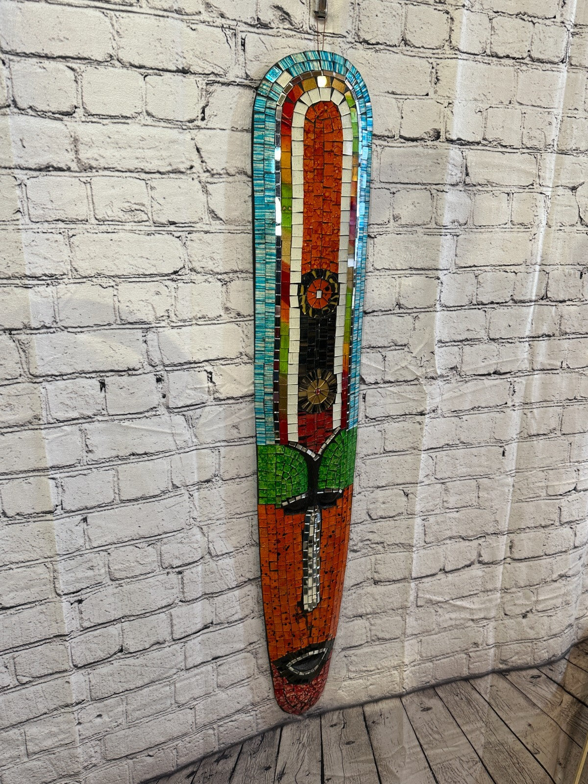 100cm Mosaic Mirror Mask Carved Painted Ethnic Tribal Wall Art Handmade Design 40