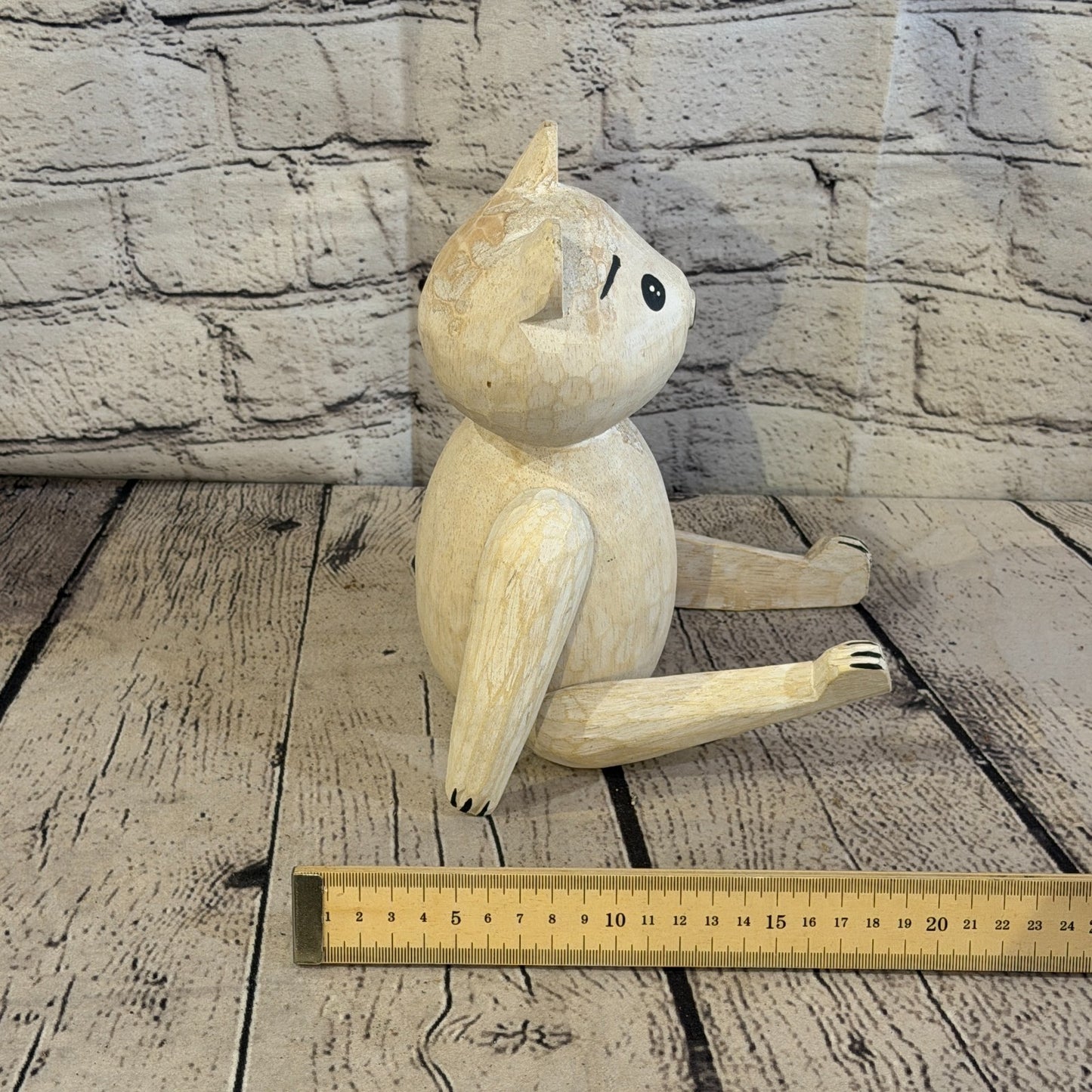 20cm Brown Teddy Bear Sitting Animal, Wooden Shelf Ornament Handmade & Fairtrade7