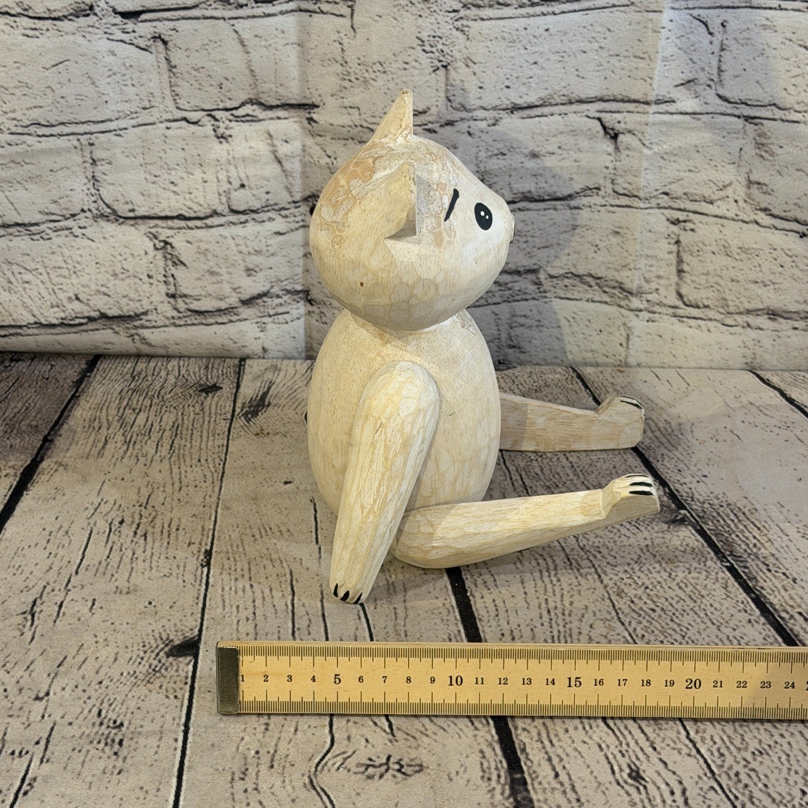20cm Brown Teddy Bear Sitting Animal, Wooden Shelf Ornament Handmade & Fairtrade7