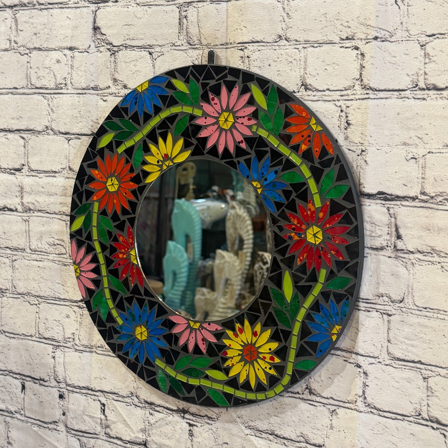 Rainbow Flower Black Mosaic Tile Wall Mirror 40cm x 40cm 16 Inches Handmade1