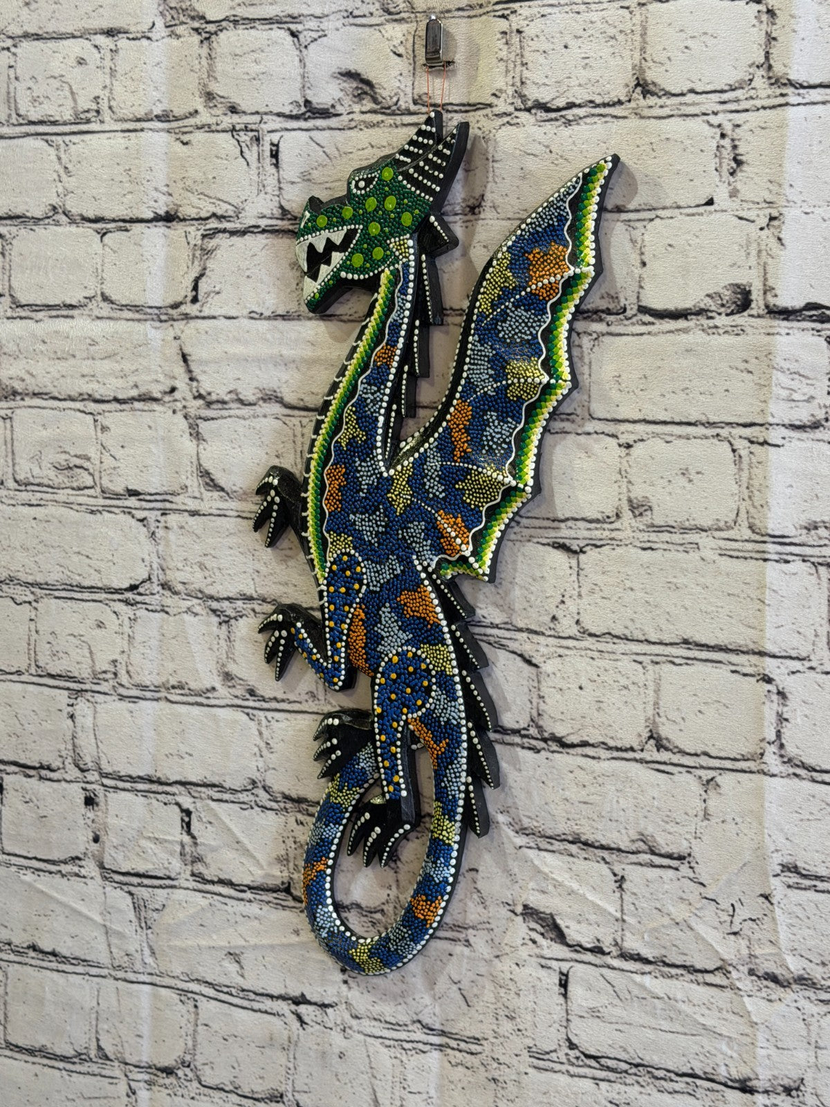 45cm Dragon Carved Wooden Dot Painted Ethnic Tribal Tiki Wall Art No 61