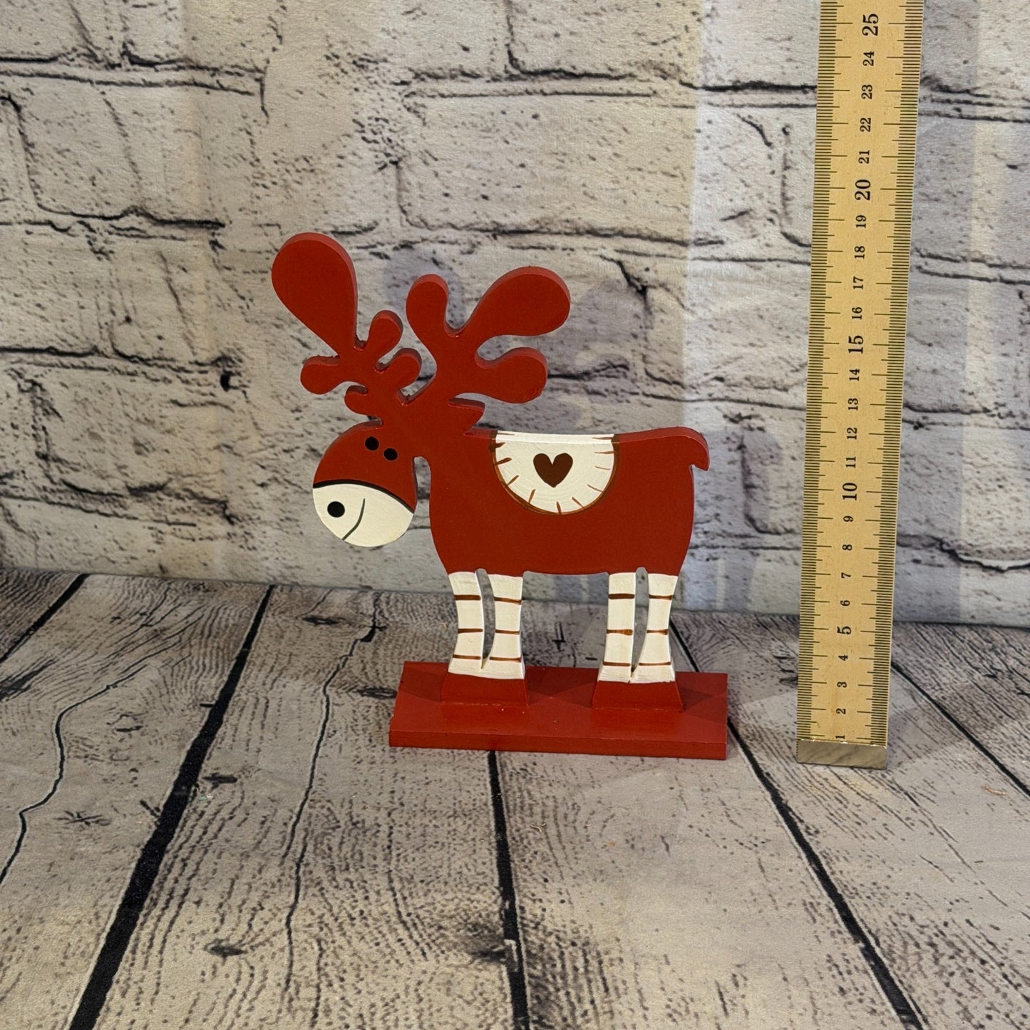22cm x 14cm Red Heart Handcrafted Wood Reindeer Xmas Christmas Ornament Antlers5