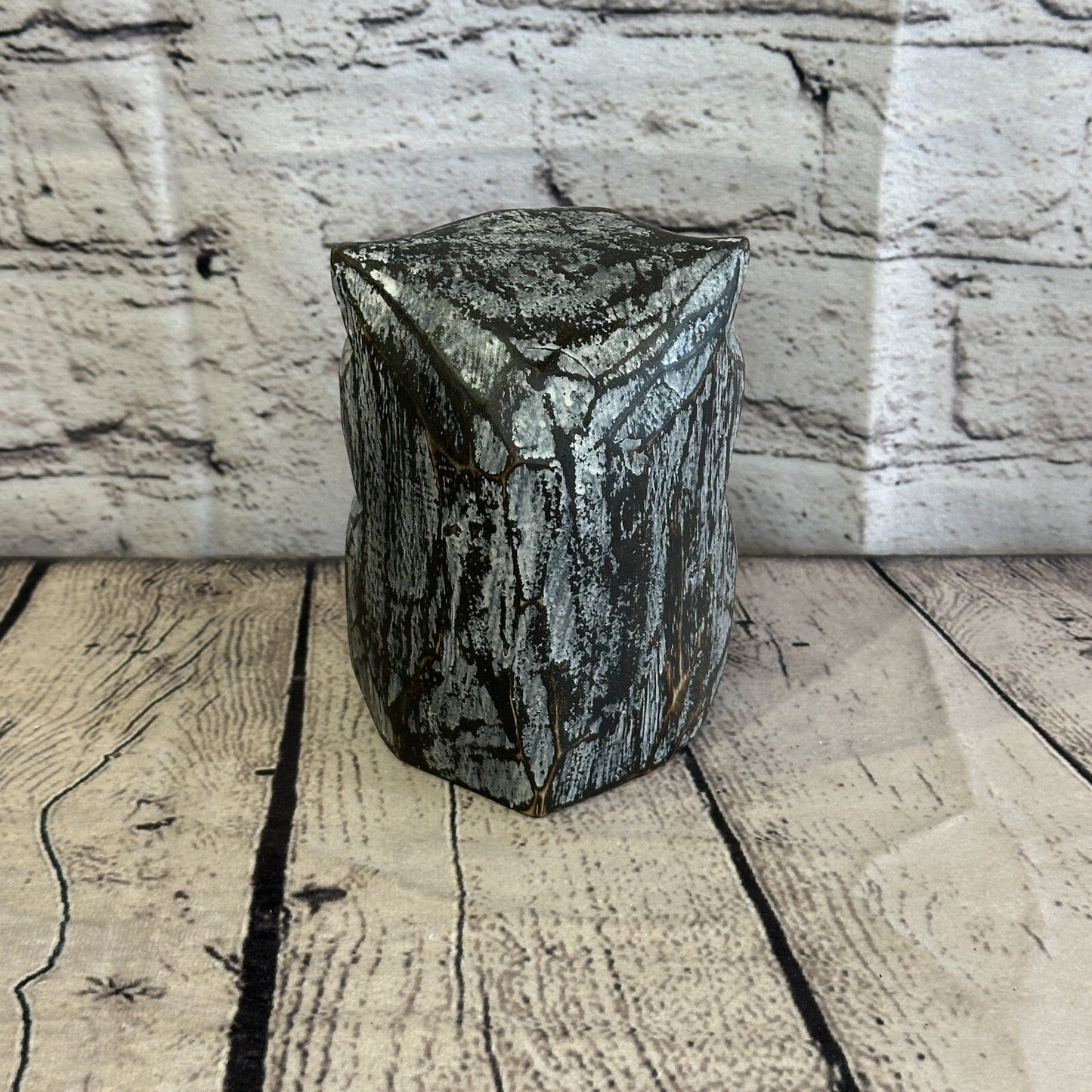 12cm x 10cm Black Flower Wooden Shabby Owl Statue Ornament Fair Trade Handcarved5