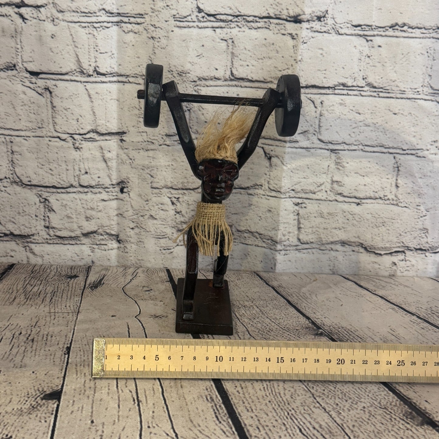 20cm Weight Lifting African Tribal Warrior Man Figure Statue Wood Hand Carved6