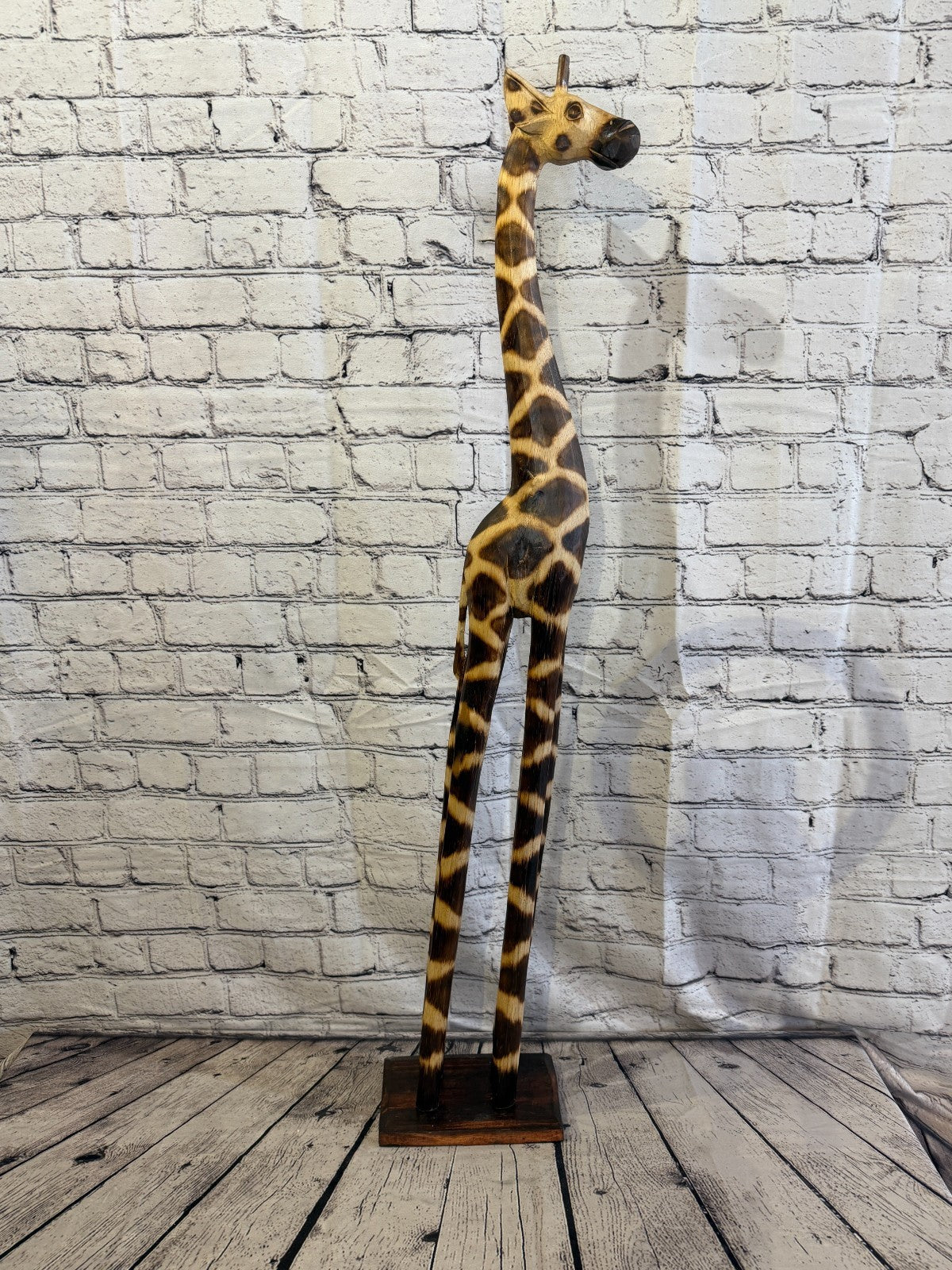 100cm Burnt Wooden Giraffe Standing Single Carved Solid Wood Giraffe Handmade3