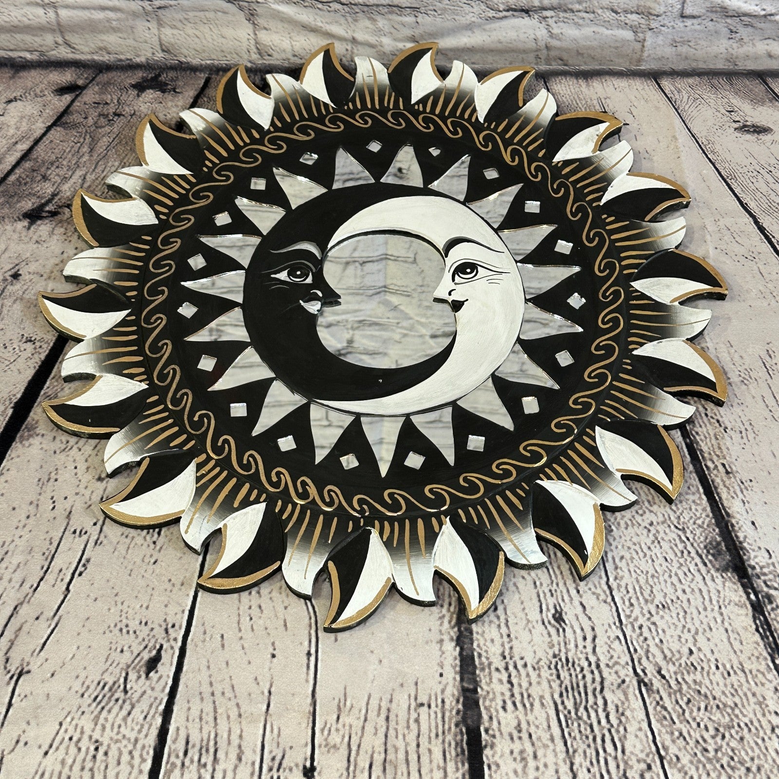 Black 2 Moon Mosaic Tile Wall Mirror 40cm x 40cm 16 Inches Handmade Fairtrade3