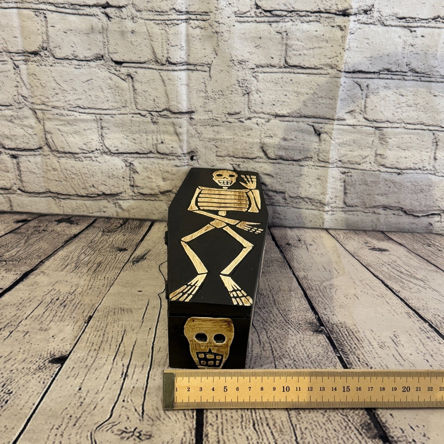 28cm x 8cm x 6cm Coffin Wooden Gothic Skeleton Skull Head Coffin Jewellery Box7