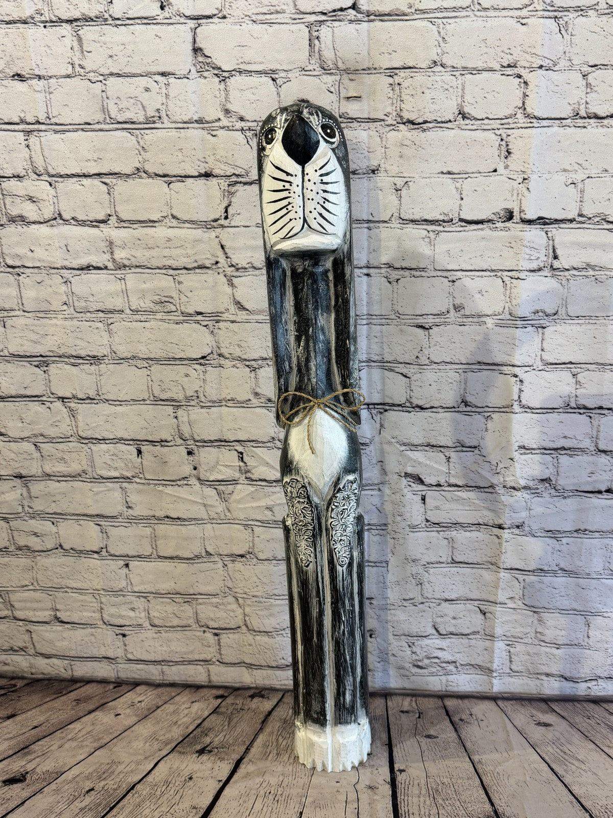 80cm Grey Wooden Shabby Dog Statue Ornament Fair Trade Handcarved1