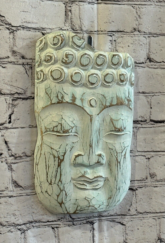 30cm Blue Tiki Style Wall Decoration Buddha Head Designer Mask Wooden Handmade0