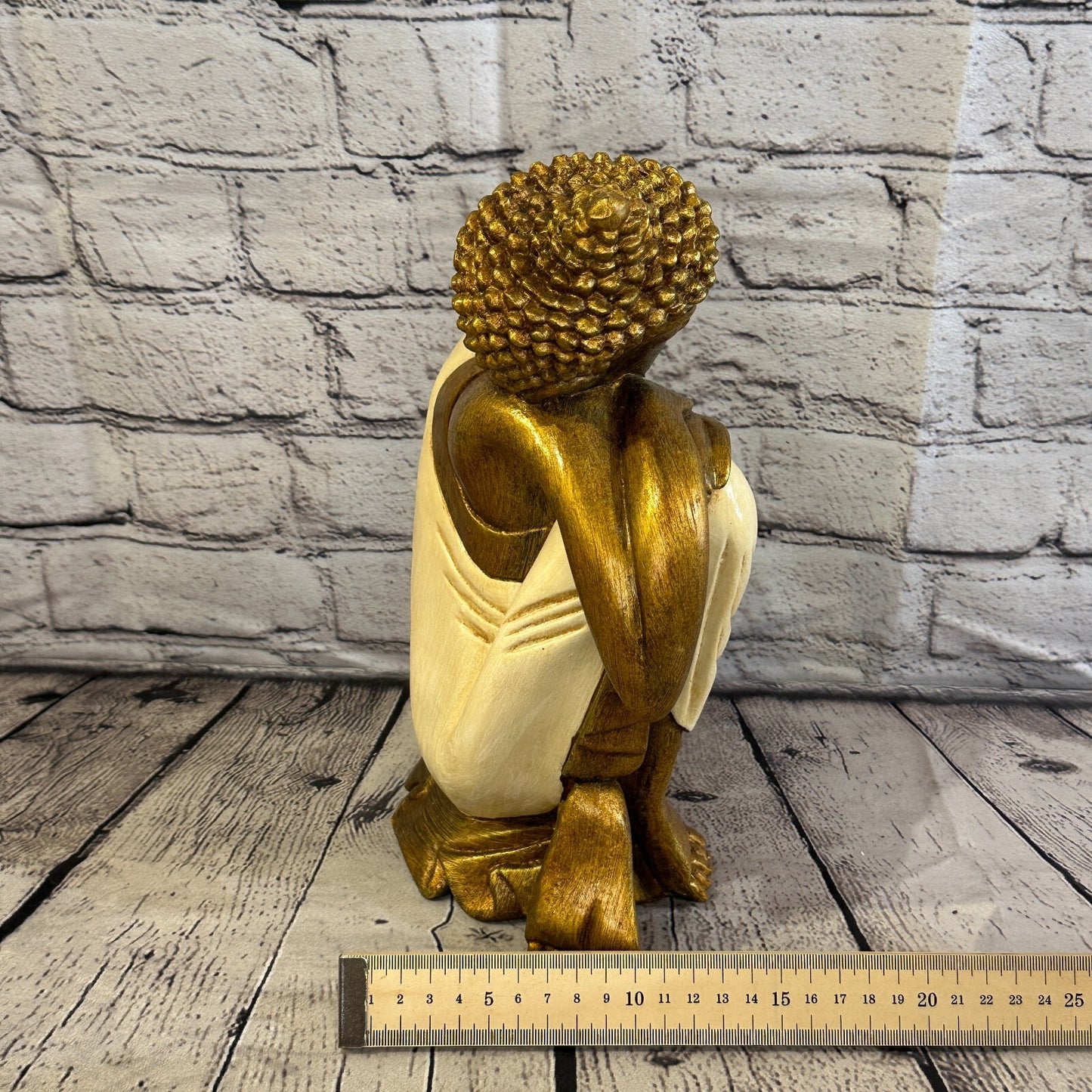 White & Bronze 30cm x 20cm Thai Kneeling Buddha Sitting  Statue Resin Hindu8