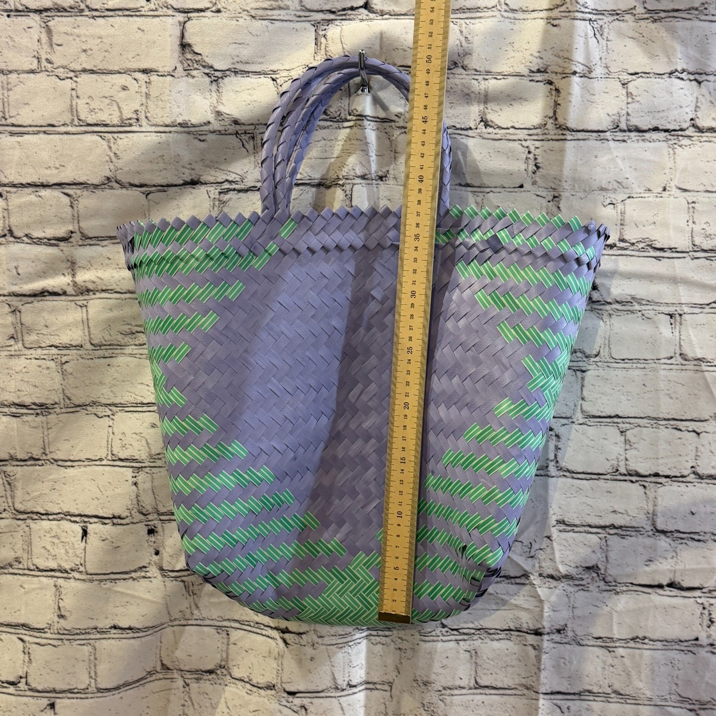 Green Purple 40cm Handwoven Tote Bag Recycled Plastic Eco-Friendly Market Beach4
