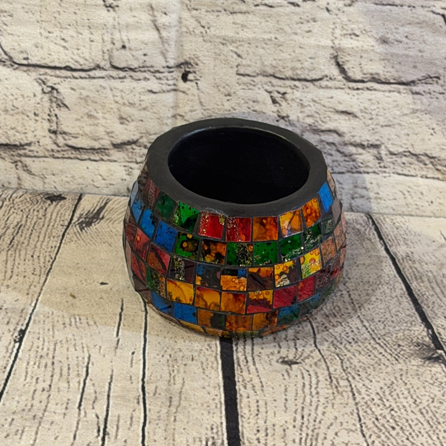 Rainbow Small Pot 12cm Round Mosaic Pottery Incense Holder Burner Detail0