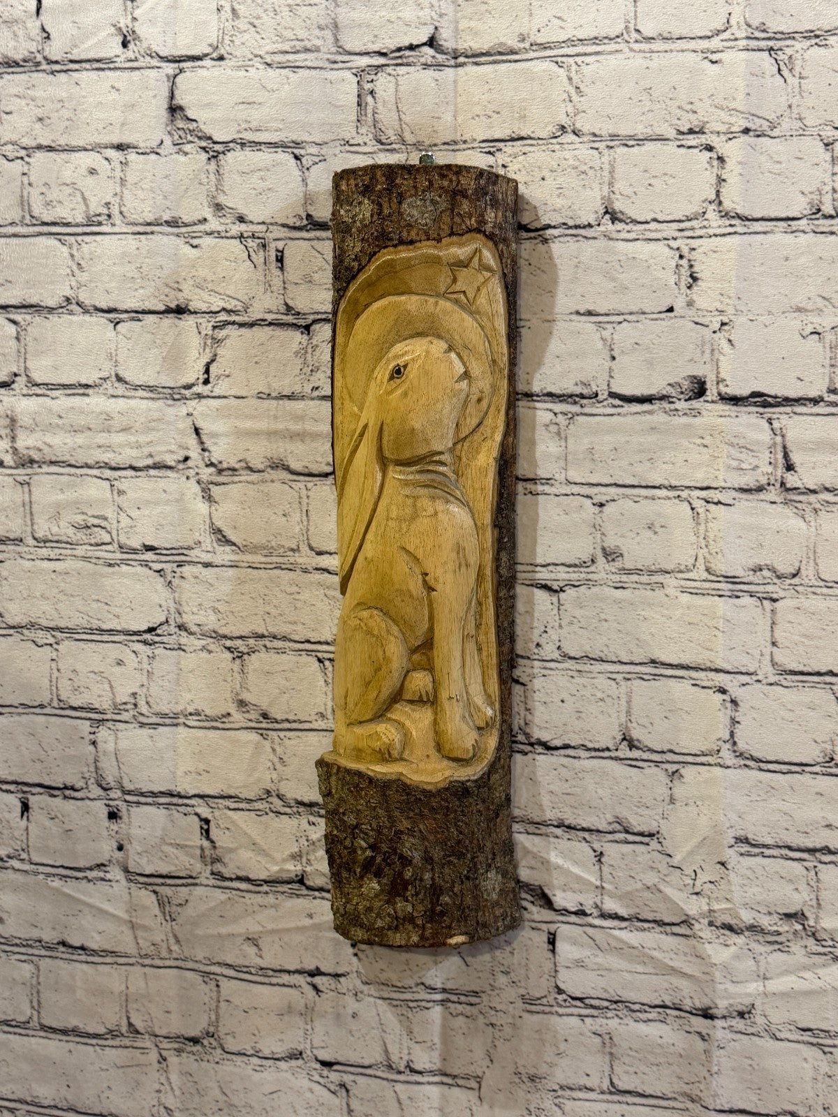 Hare Rabbit Looking At Moon 50cm Hand Carved Wizard Tree Trunk Wood Fairtrade0